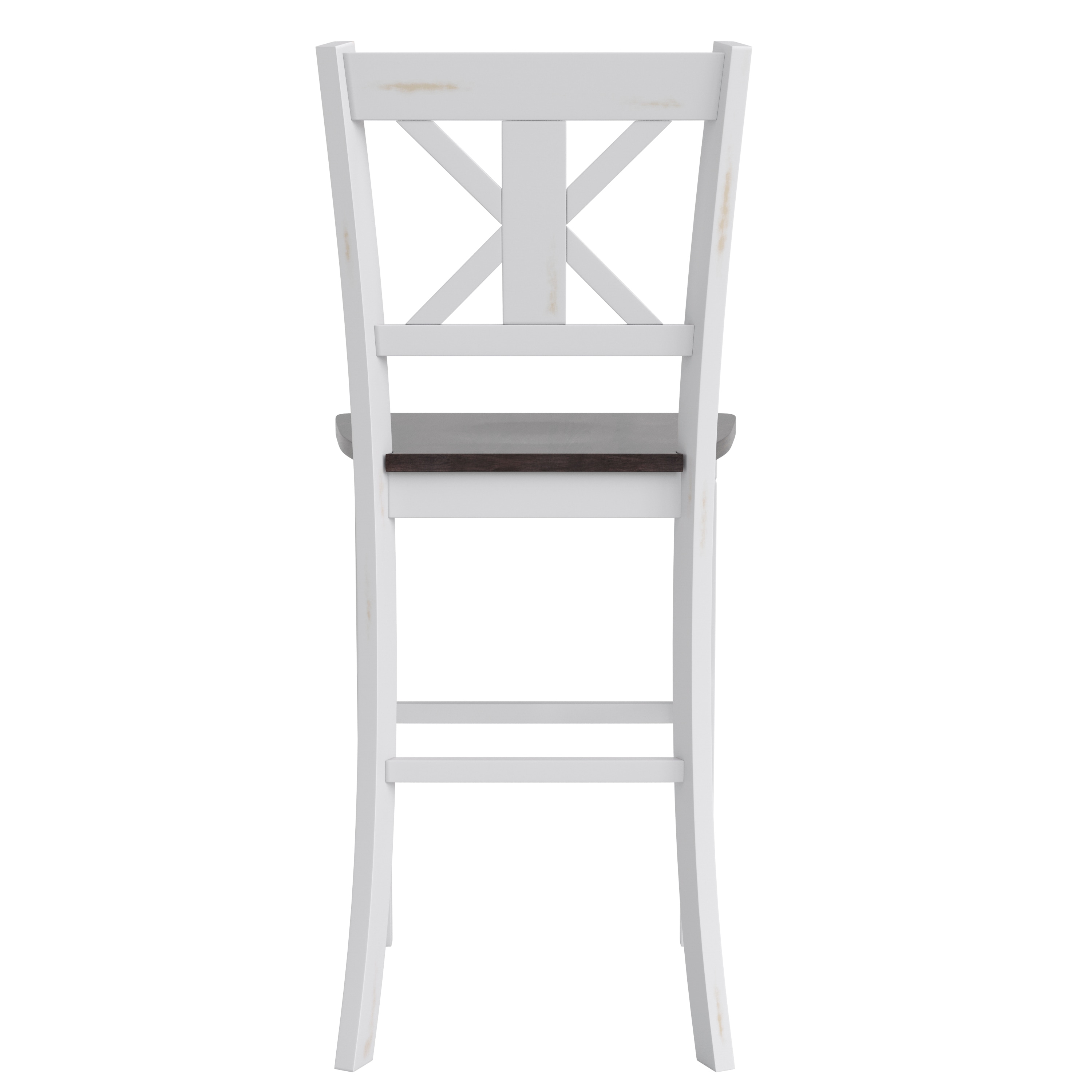 White Wash Solid Wood Cross Back Counter Stools, Set of 2