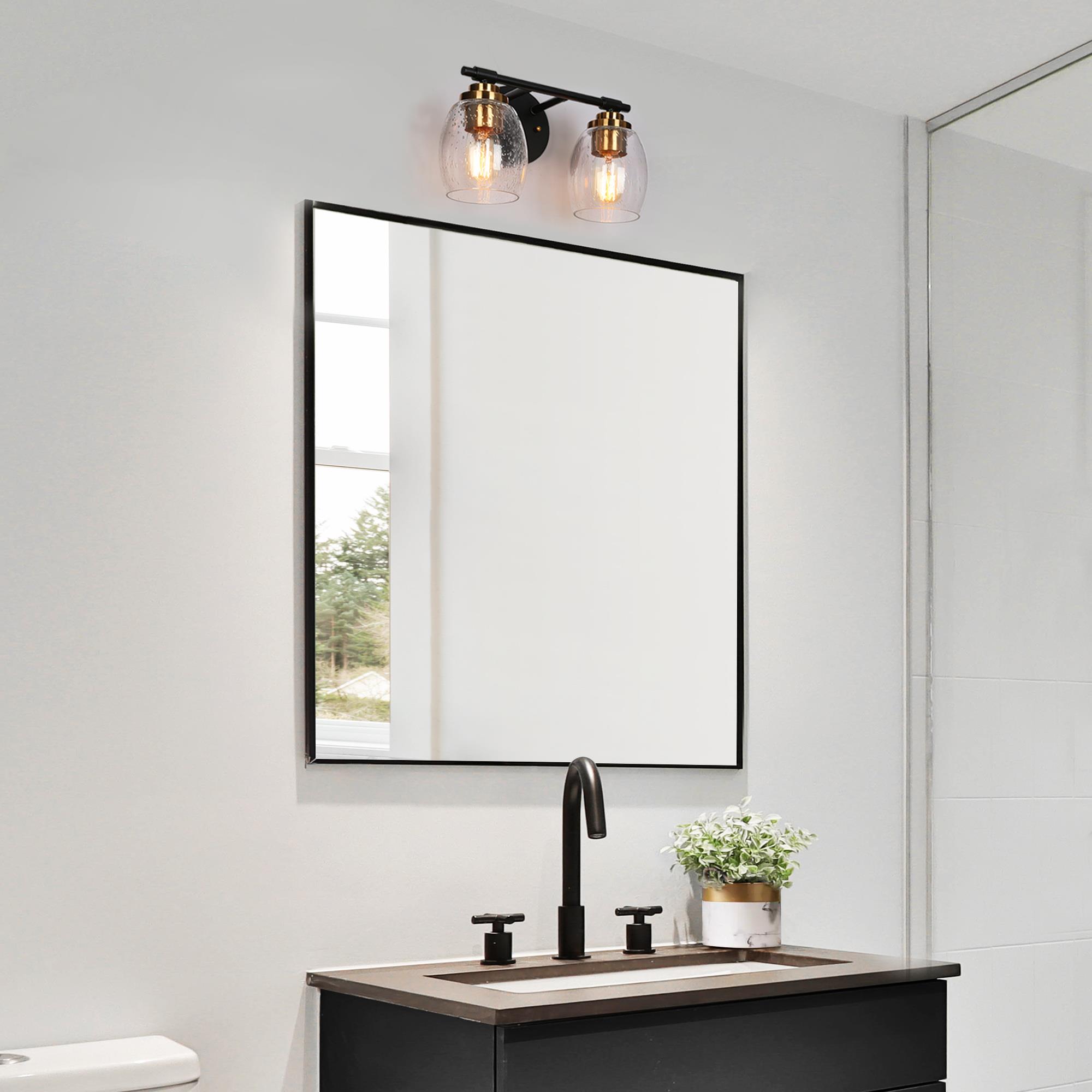 Uolfin 28.5-in 2-Light Matte Black and Brass with Clear Globe Glass LED ...