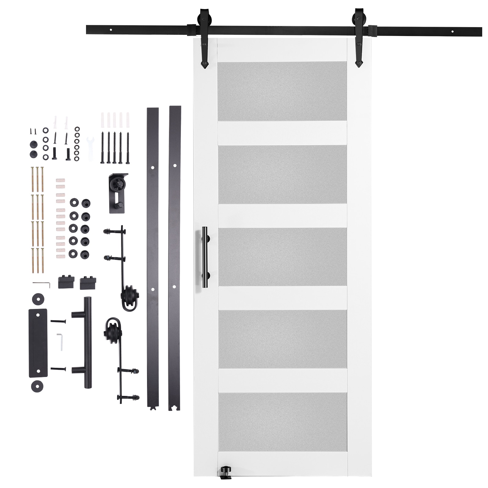 SVOPES SVOPESBLGCMTZ03395V0 32-in x 84-in Frosted Glass + Q235 Primed Frosted glass Glass Single Barn Door (Hardware Included)