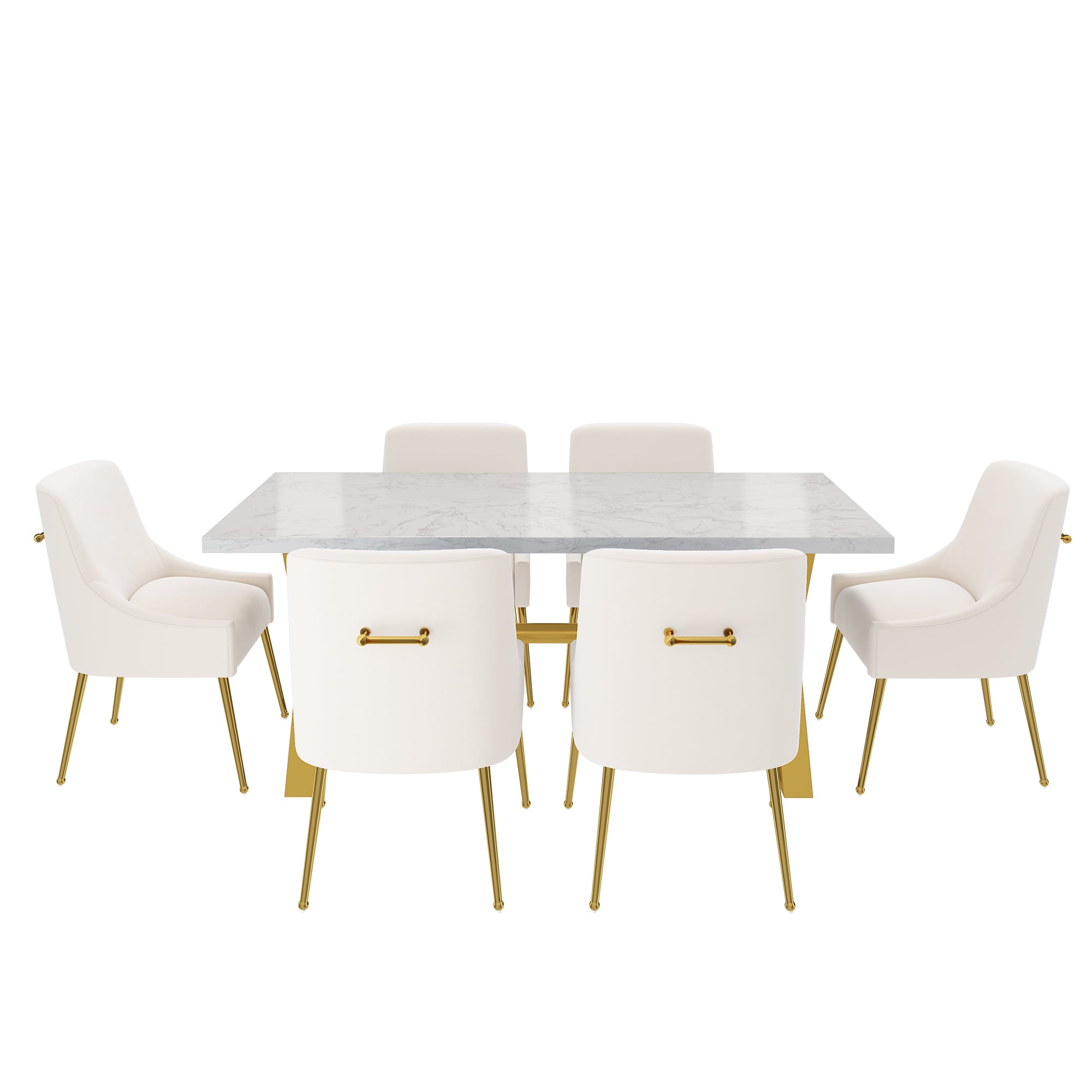 Clihome CL-DLS700BEIGE Beige Chair/White Table Contemporary/Modern Dining Room Set with Rectangular Table ( Seats 6 )
