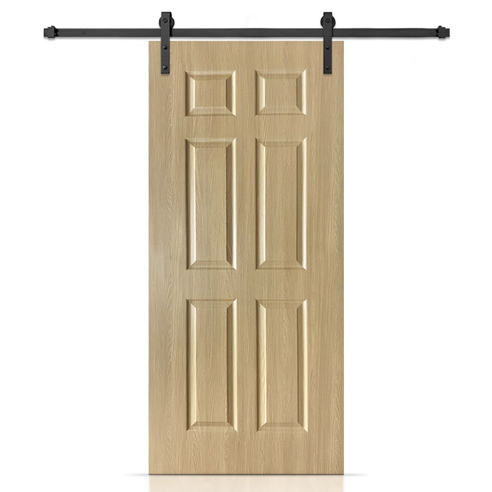 CALHOME S72+OAK-6PANEL-80X30 30-in x 80-in Oak Mirror/Panel MDF Hollow core Single Barn Door (Hardware Included)