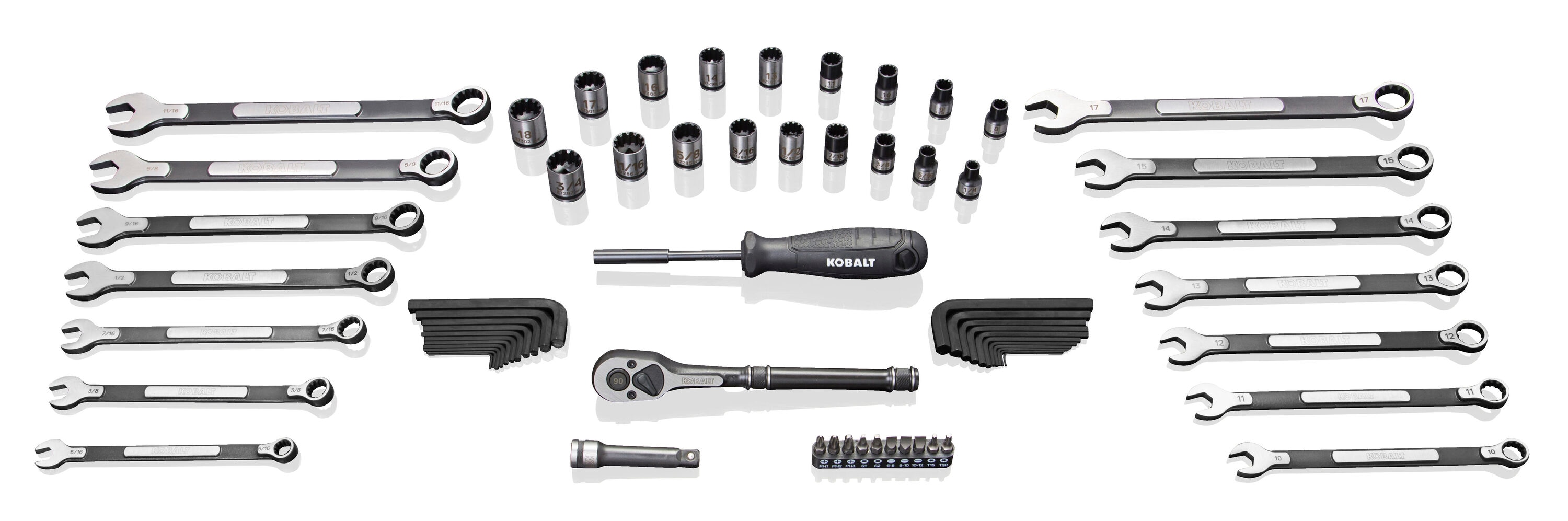 Universal 67-Piece Standard (SAE) and Metric Combination Matte Mechanics Tool Set with Hard Case | - Kobalt 80732