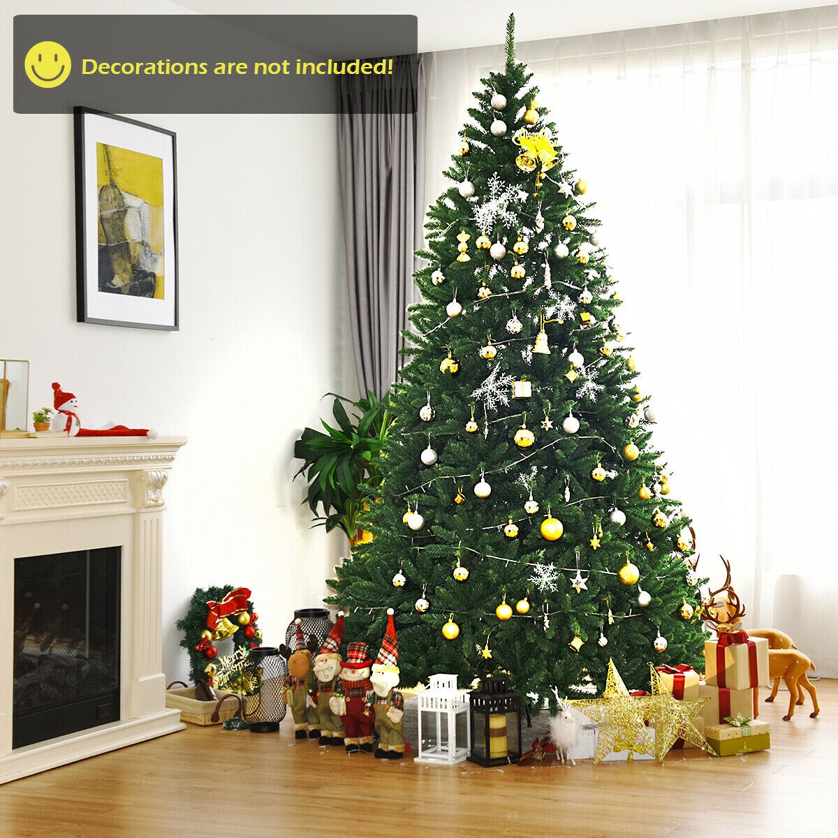 WELLFOR 9-ft Green Artificial Christmas Tree - Full Profile, PVC
