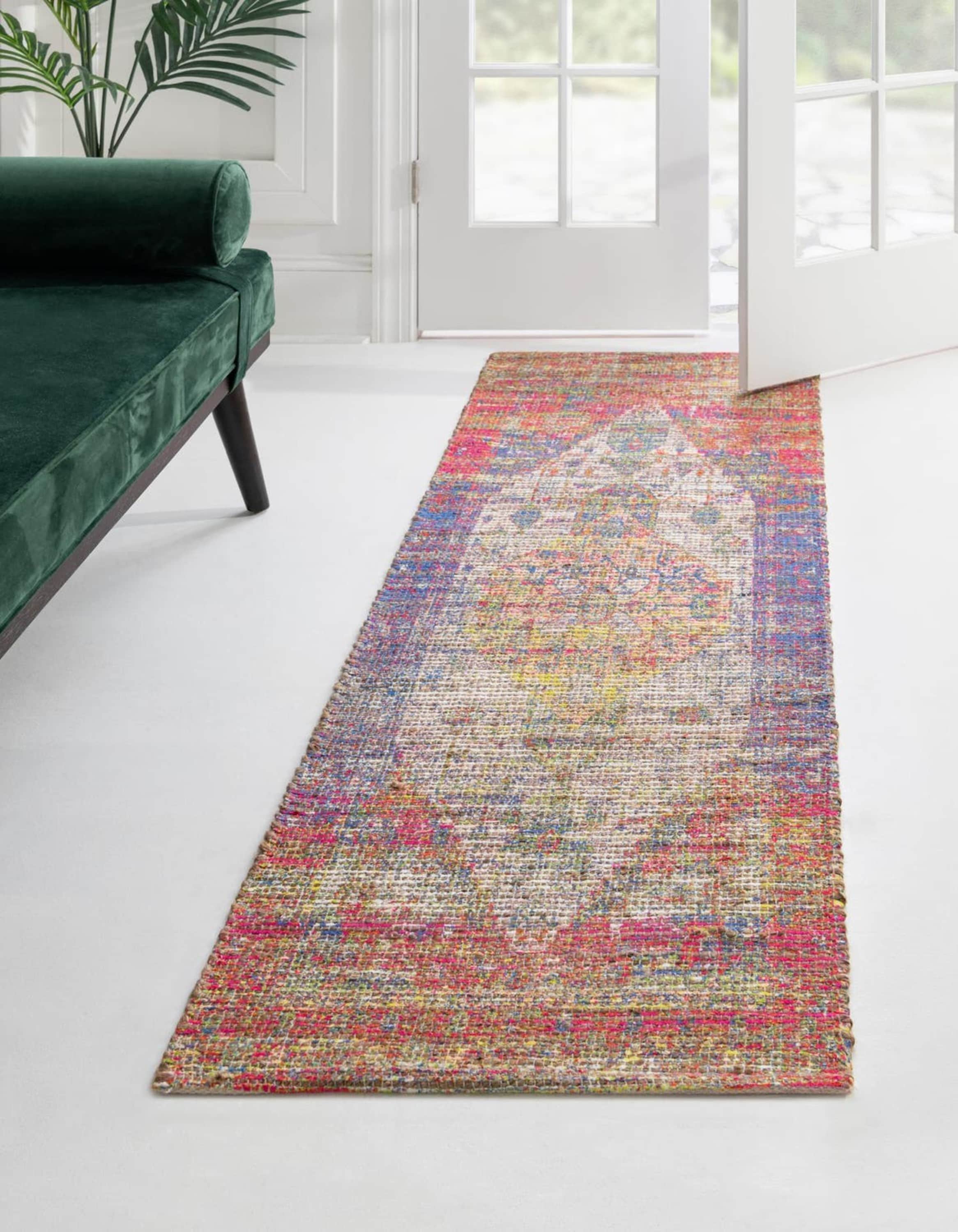 Unique Loom 3192182 Chenille Jute 2 x 8 (ft) Braided Jute Multi Rectangular Indoor Medallion Runner rug