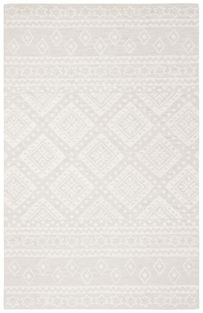 Safavieh MLP501G-5 Micro-Loop Graphics 5 x 8 (ft) Tufted Wool Light Gray/Ivory Rectangular Indoor Abstract Southwestern Area rug