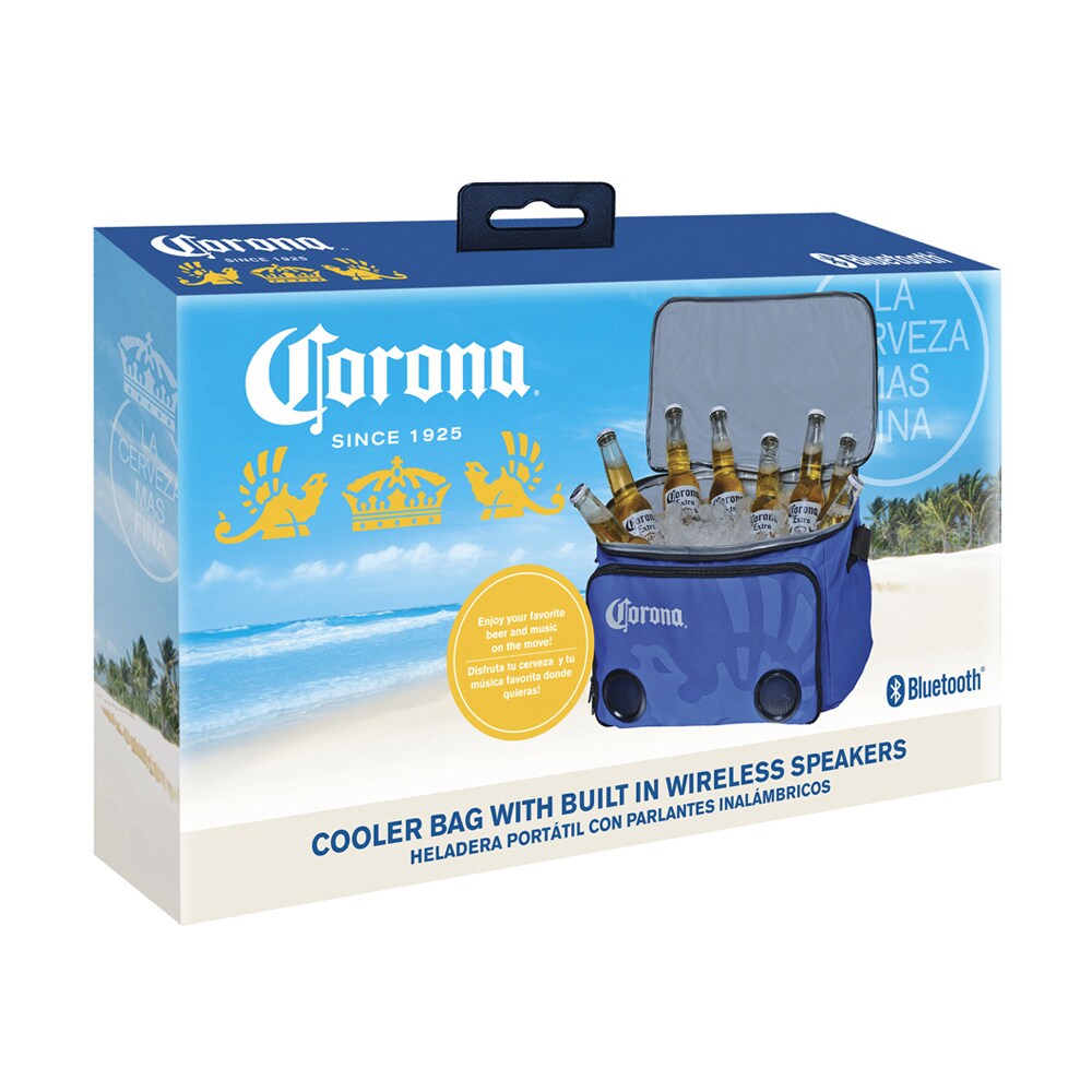 Corona Blue Beverage Cooler Bag with Speaker Holds 36 Cans, Fully