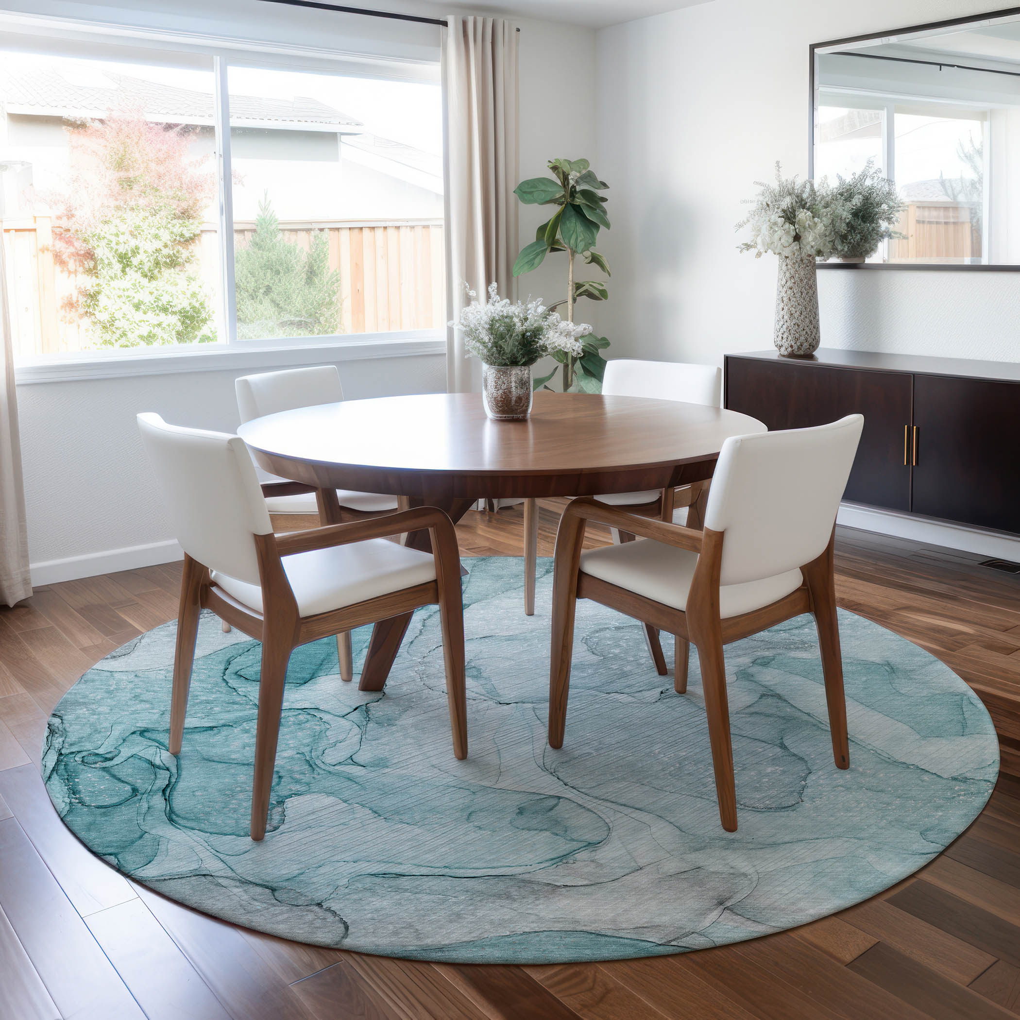 Addison Rugs ACN512TE8RO Chantille ACN512TE 8 x 8 (ft) Polyester Teal Round Indoor/Outdoor Abstract Machine washable Area rug