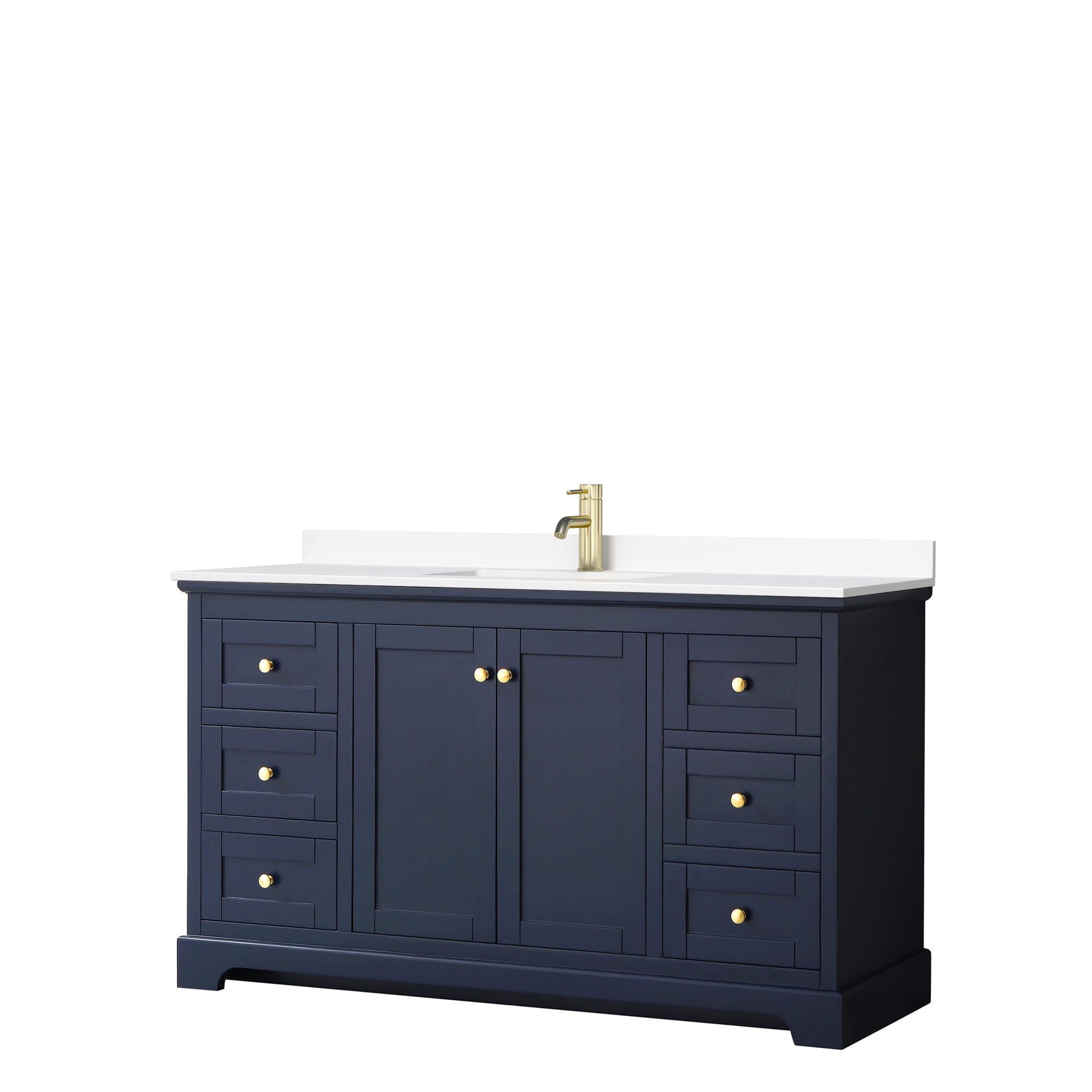 Wyndham Collection WCV232360SBLWCUNSMXX Avery 60-in Dark Blue with Brushed Gold Trim Undermount Single sink Bathroom Vanity with White Cultured Marble Cultured marble Top