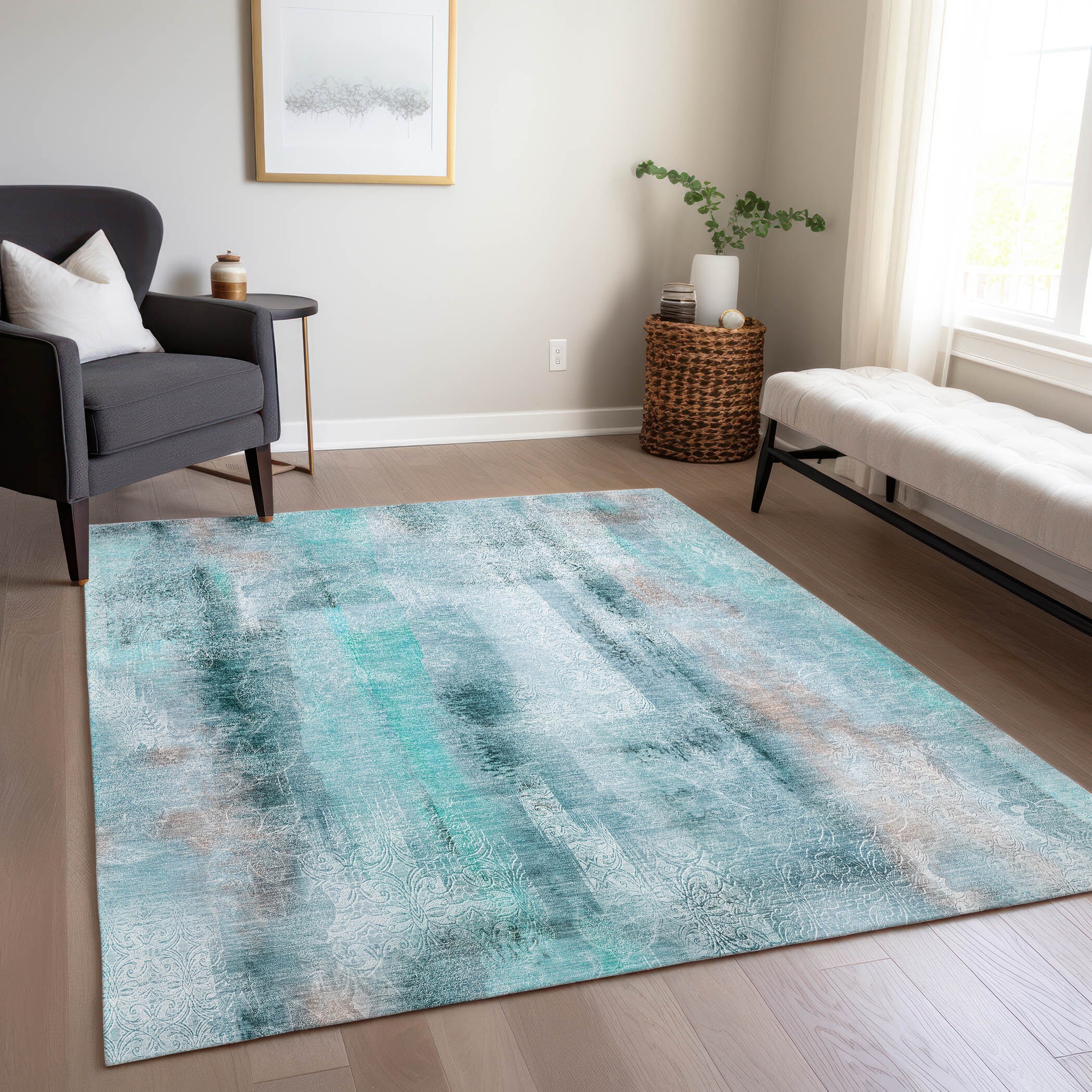Addison Rugs Chantille 5 X 7 (ft) Teal Indoor/Outdoor Abstract Machine ...