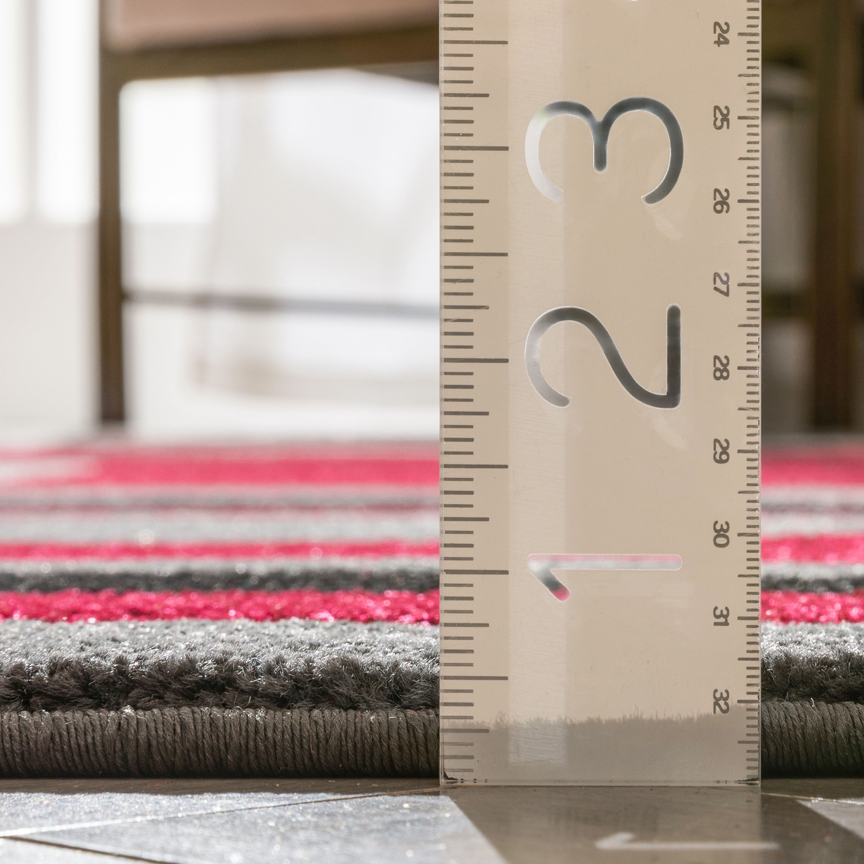 Large Gray and Red Synthetic Geometric Area Rug