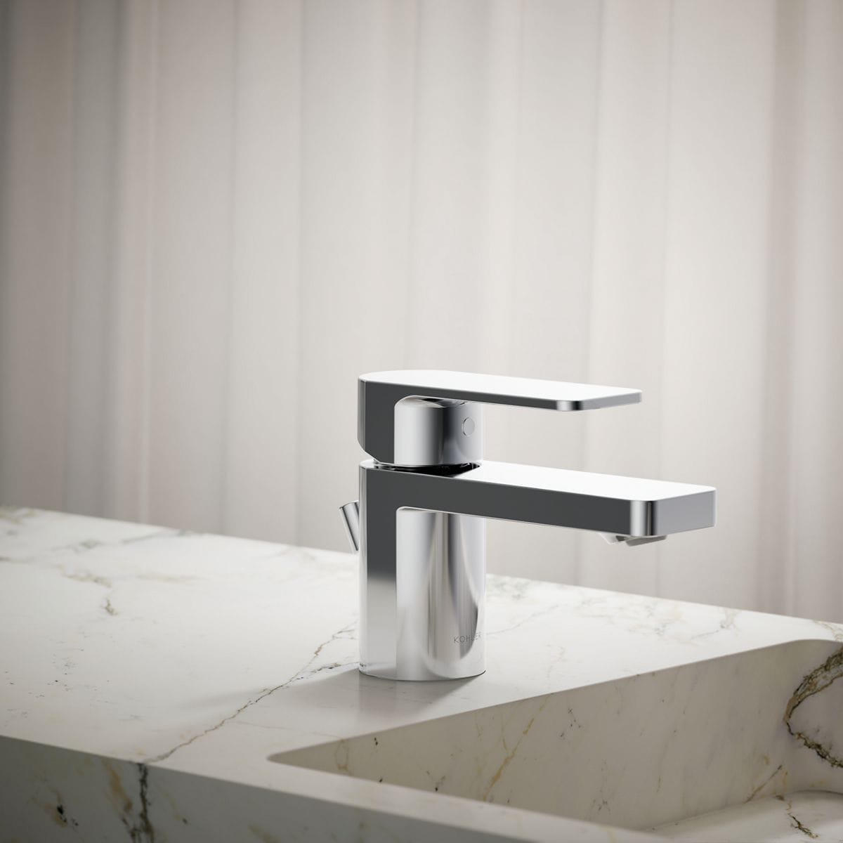 KOHLER K-24804-4K-CP Polished Chrome Single hole 1-handle WaterSense Low-arc Residential Handle Bathroom Sink Faucet with Drain