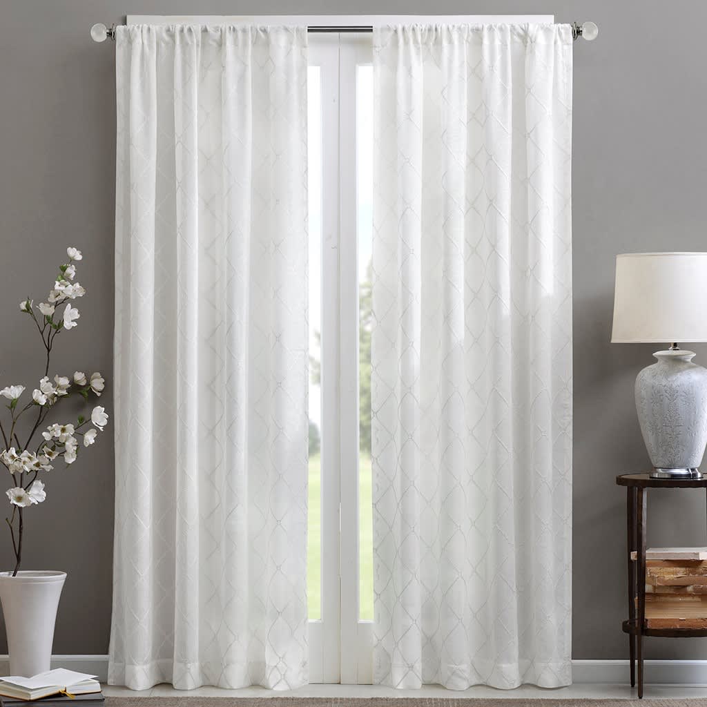 Vynxaria LESX0190-DJCL-CP0109 50x84inch Diamond Sheer Window Curtain Panel 100 PolyesterOnly 1 Pc PanelWhite