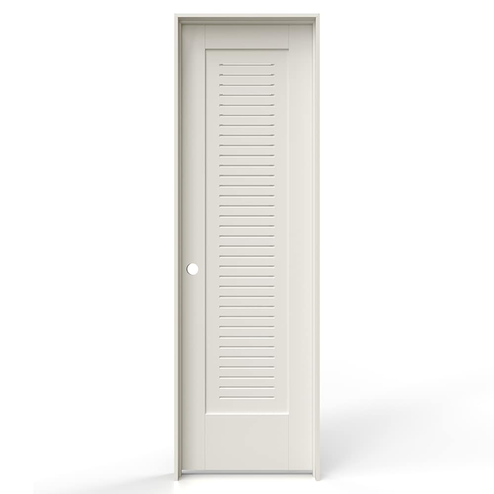JELD-WEN LOWOLJW254400014 24-in x 80-in Primed Solid core Louver Right hand Textured Primed MDF Flat Jamb Single Prehung Interior Door