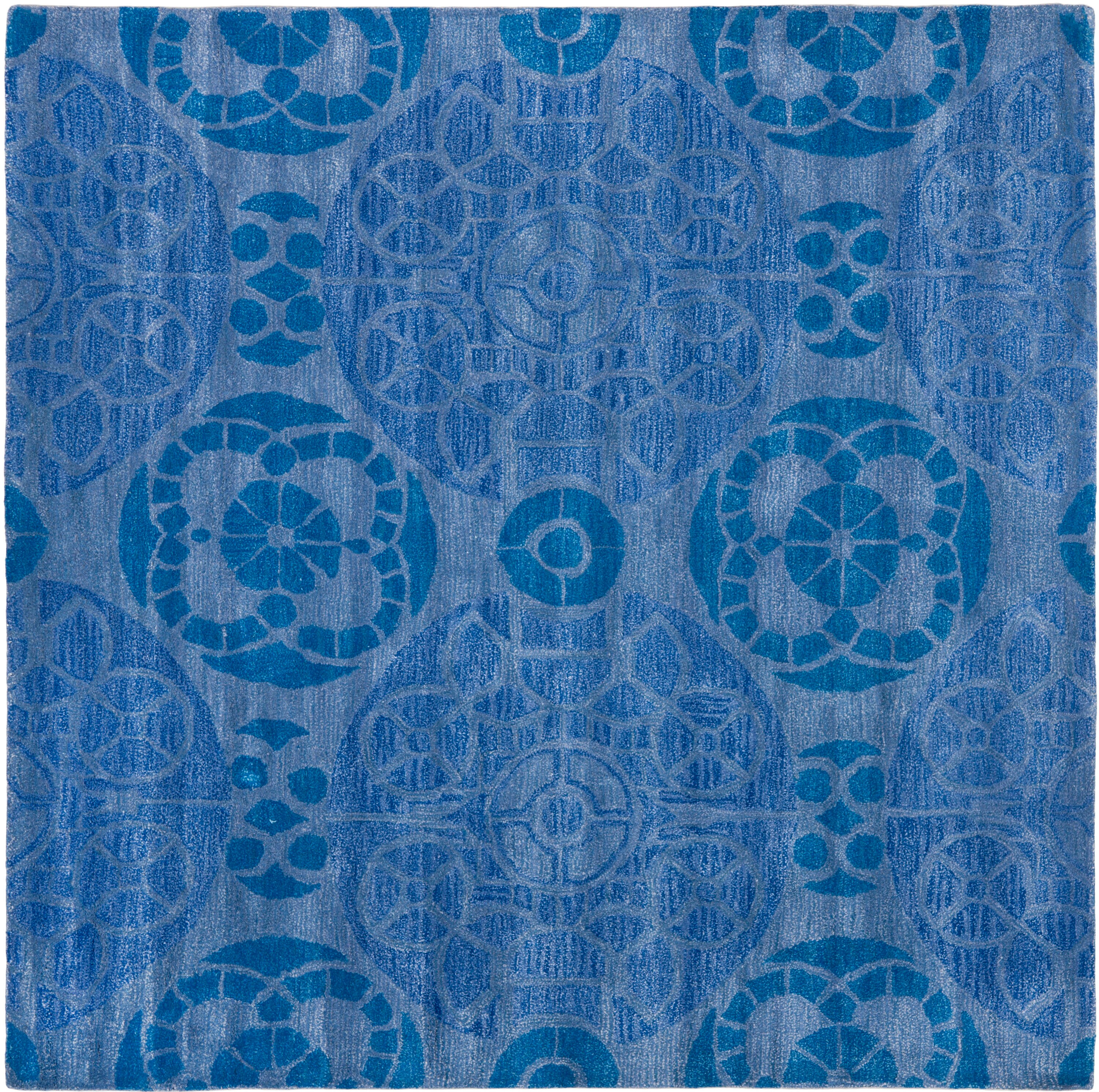 Safavieh WYD376E-7SQ Wyndham Hutton 7 x 7 (ft) Tufted Wool Blue Square Indoor Abstract Bohemian/Eclectic Area rug