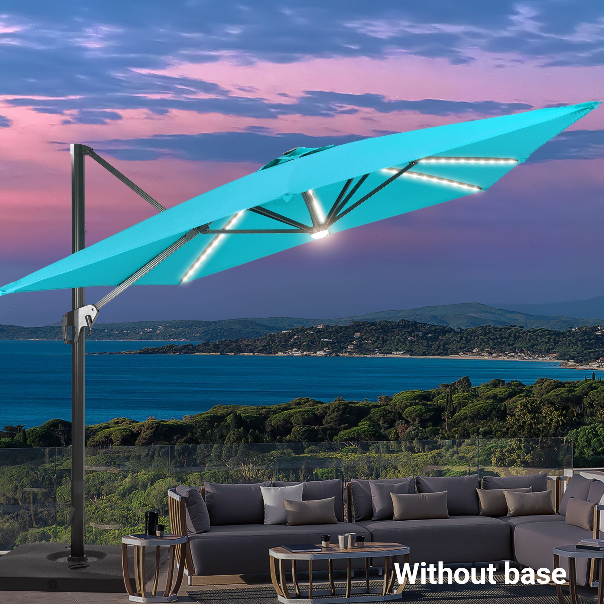 Sonkuki SD-NB2735-LEDLB 11.5-ft Aluminum Blue No-tilt Cantilever Patio Umbrella with Lights