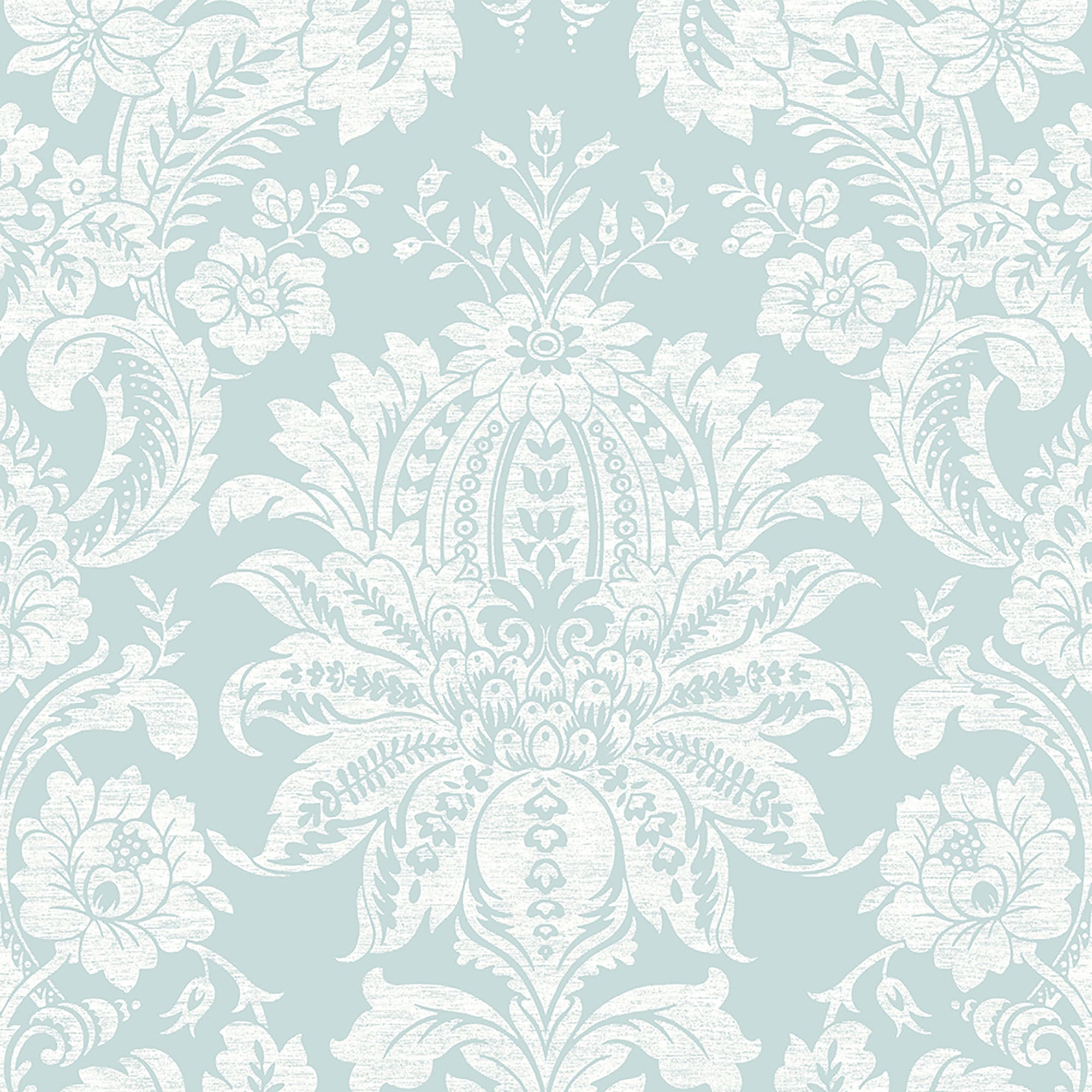 Duck Egg Blue Damask Peel and Stick Vinyl Wallpaper