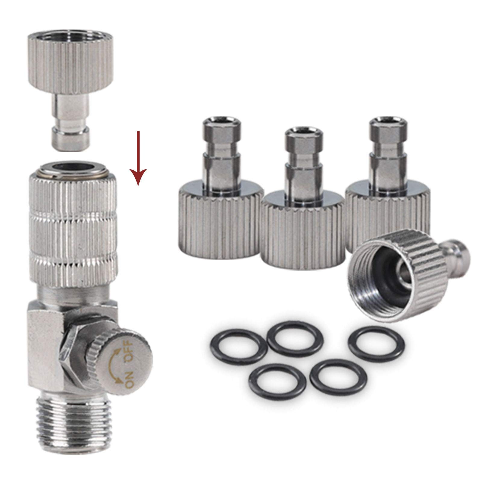 AKSCYZM  Airbrush Quick Release Disconnect Coupler Adapter Kit with Adjustment Valve and Extra Female Fittings and O Ring Kit for 1/8 Male to 1/8