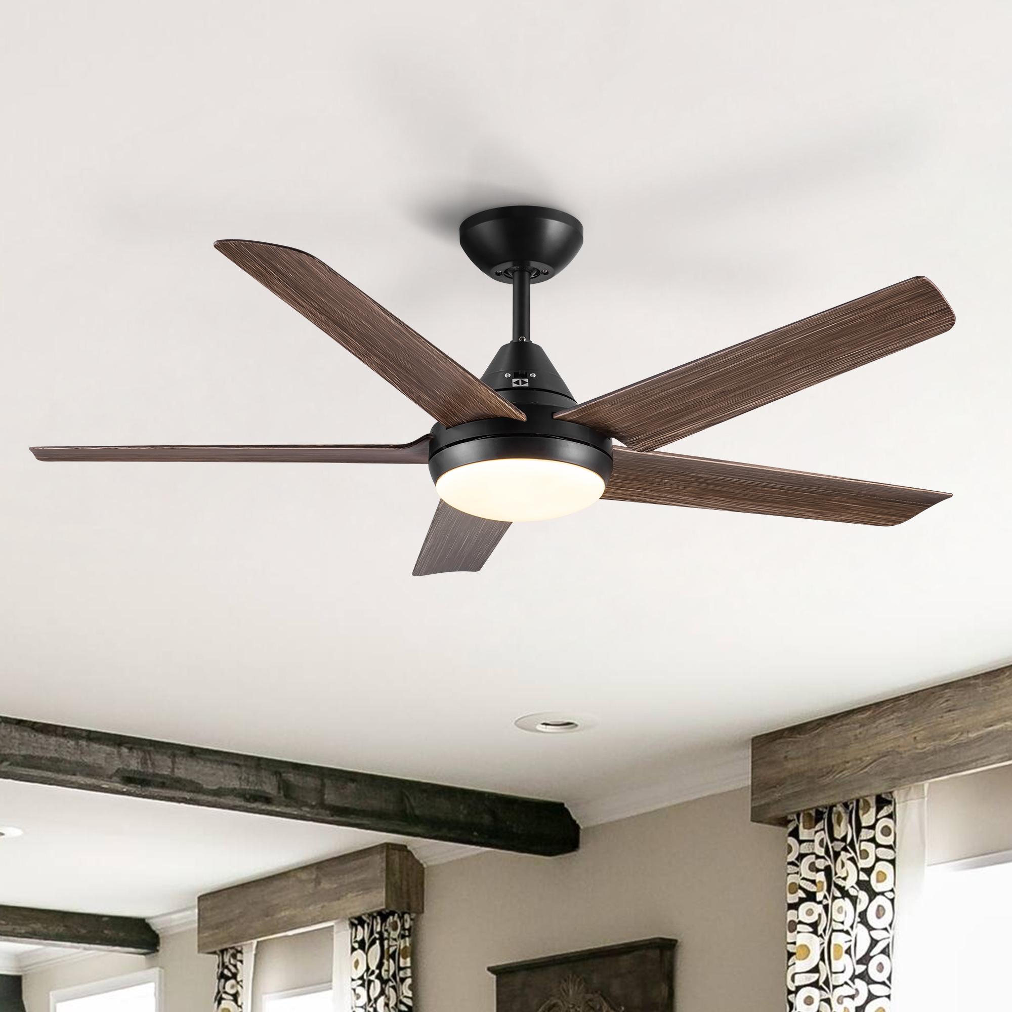 Bayfeve BFYH-5930 Adjustable Speed 48-in Color-Changing Integrated LED Outdoor Black with Brown Wood Grain Blades Ceiling Fan With Light - Remote Included ( 5 -Blade )