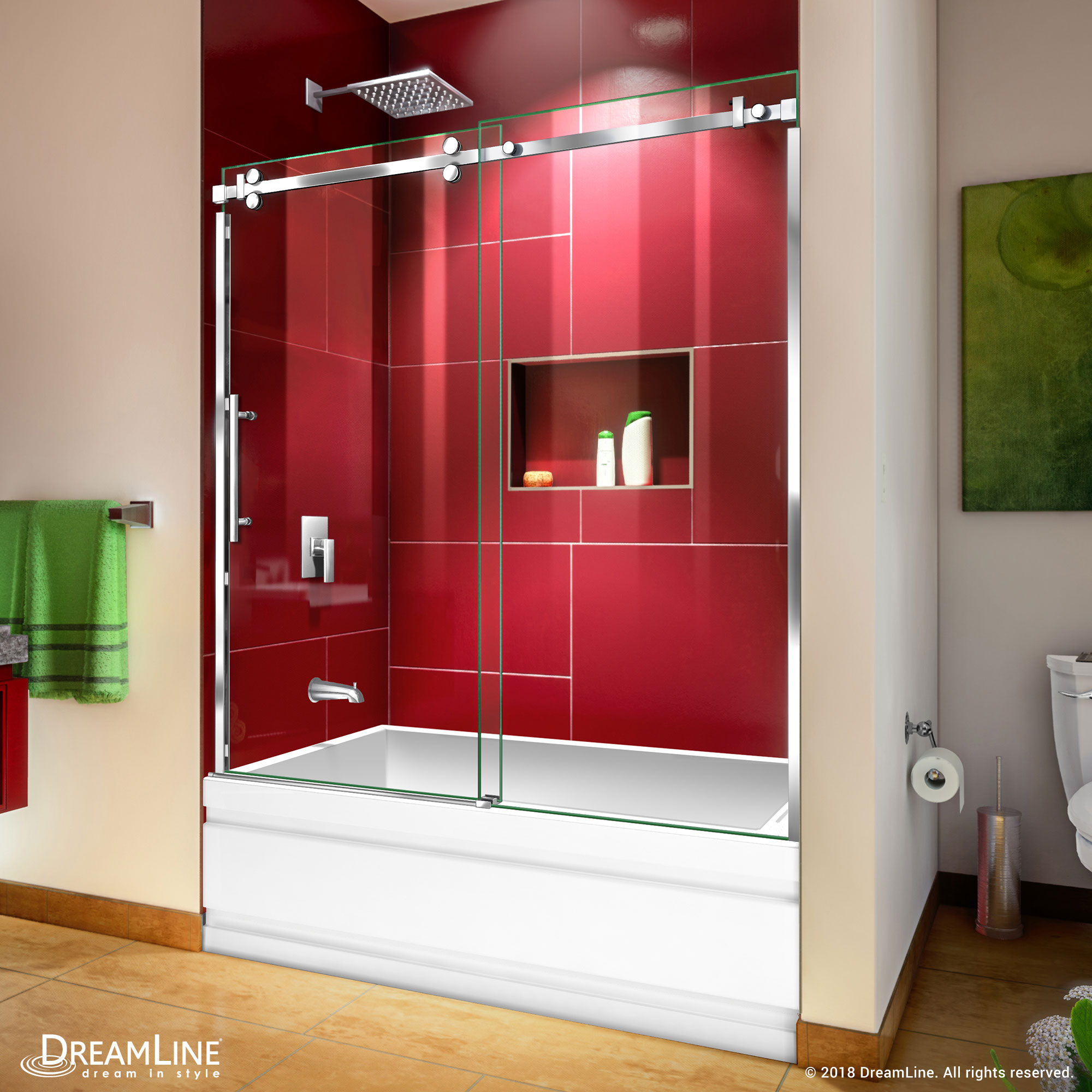 DreamLine SHDR-6560620-08 Enigma Sky Polished Stainless Steel 56-in to 60-in W x 62.0-in H Frameless Sliding Bathtub door