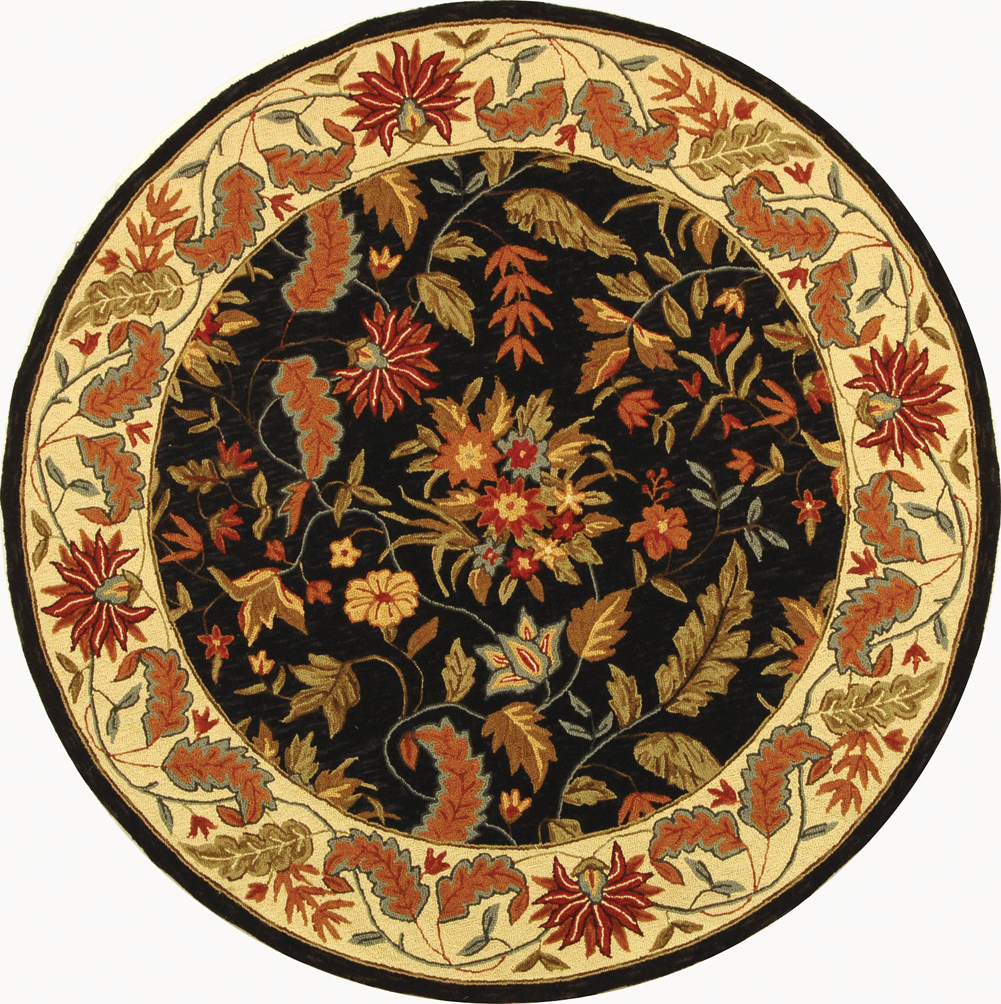 Safavieh HK141B-5R Chelsea Spring 5 x 5 (ft) Tufted Wool Black Round Indoor Floral/Botanical Farmhouse/Cottage Area rug