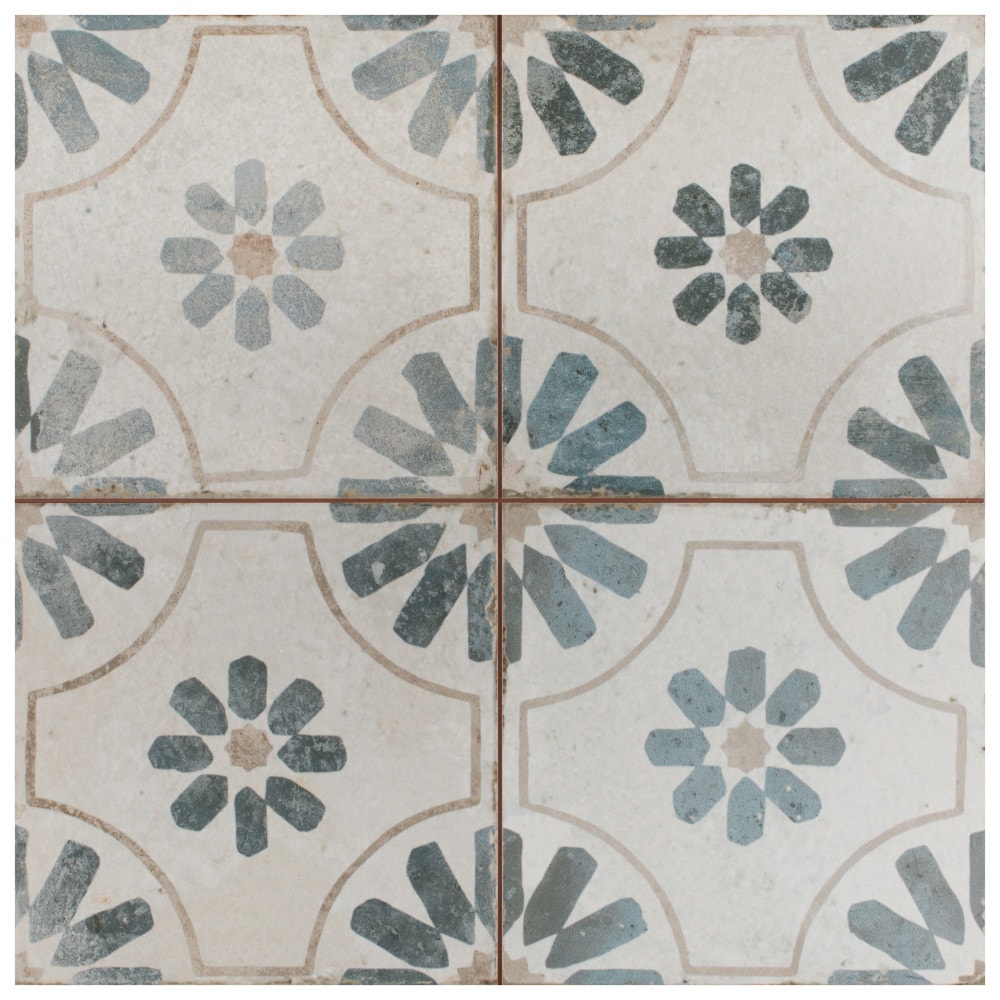 Affinity Tile FPE18KBMB Kings Blume Blue 17-5/8-in x 17-5/8-in Matte Ceramic Encaustic Large format Floor and Wall Tile ( 10.95-sq ft Carton )