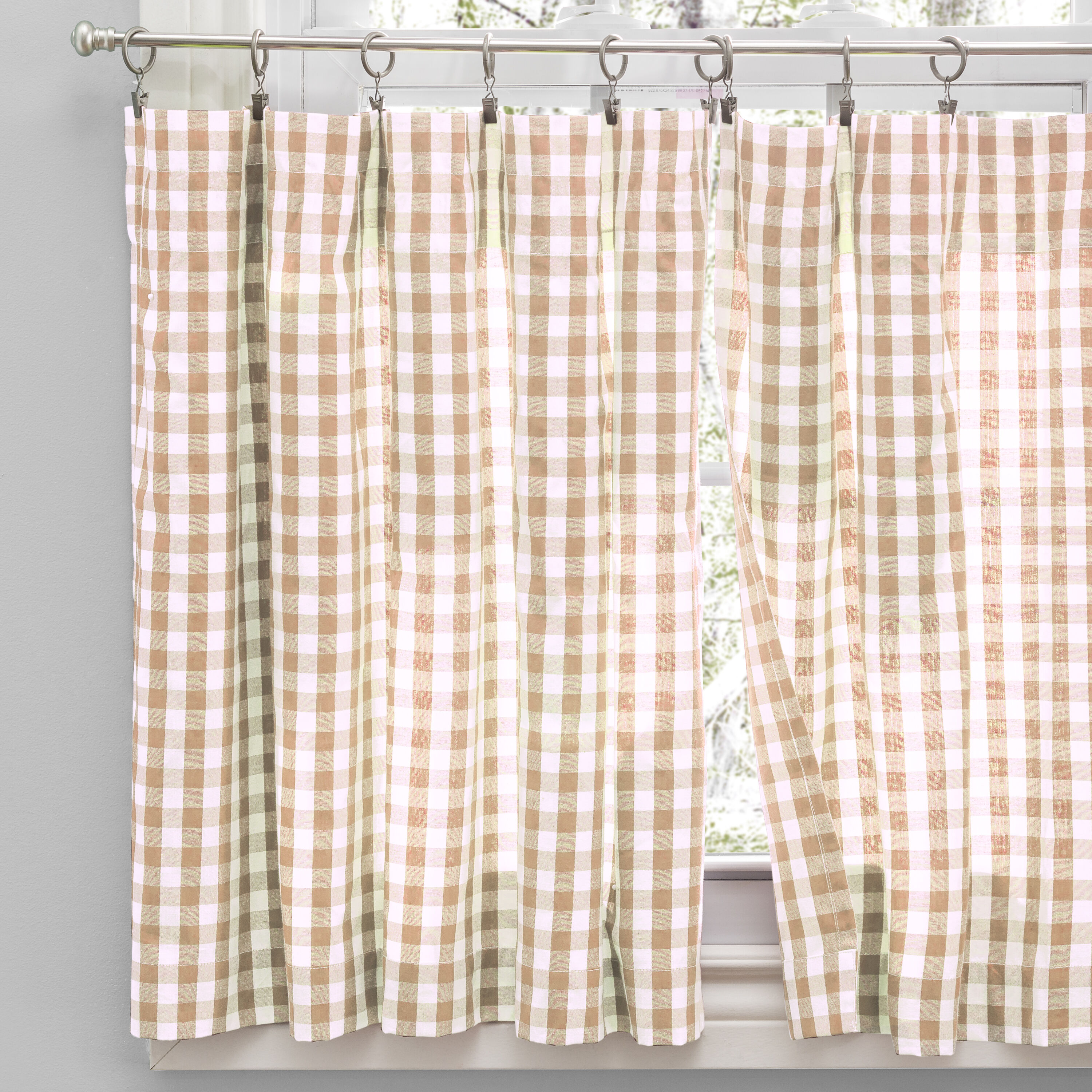 Ricardo Trading 04425-30-024-02 24-Inches Natural Plaid Light filtering Rod pocket Curtain panel pair