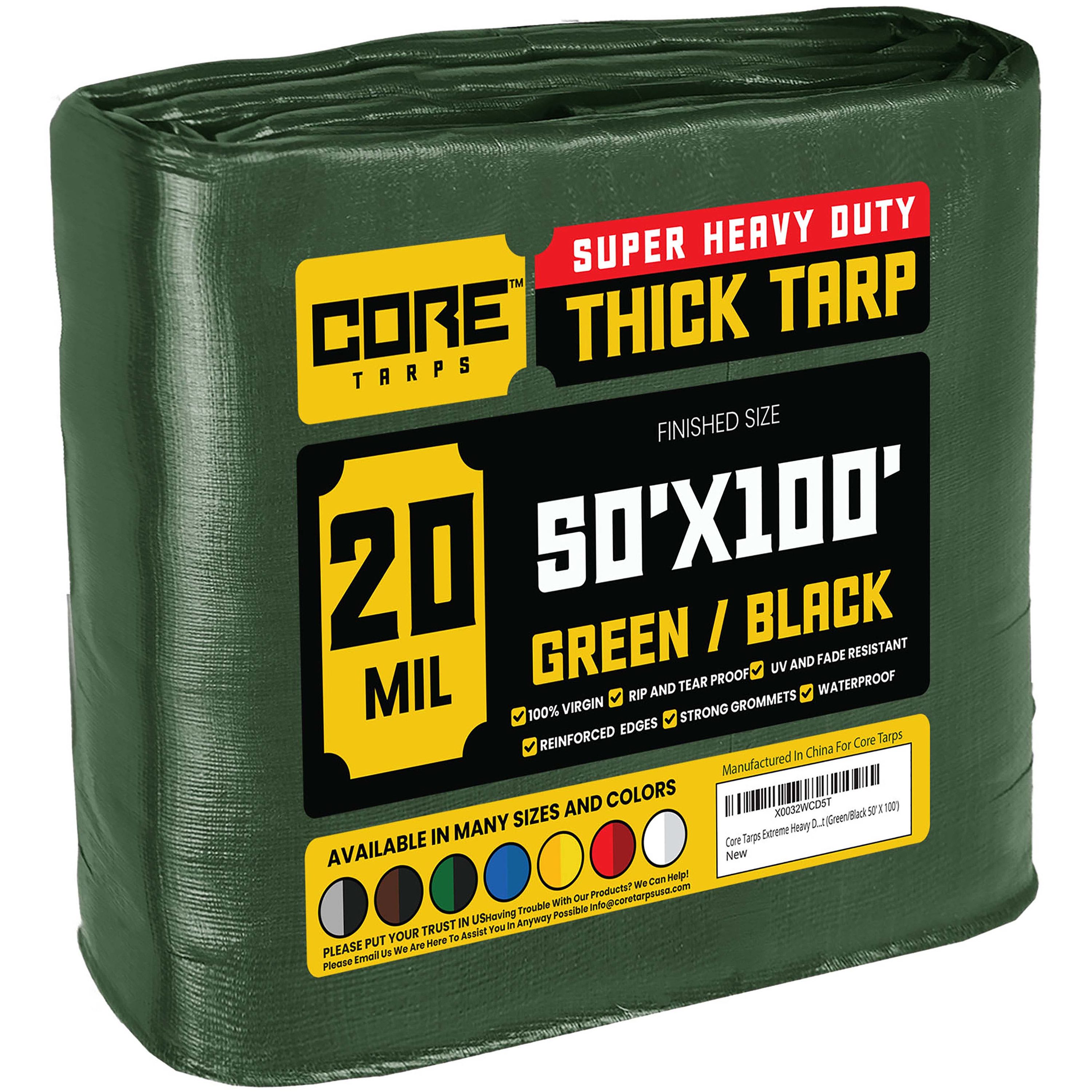 Core Tarps CT-703-50X100 50-ft x 100-ft Green Waterproof Commercial Polyethylene 20-Mils Tarp