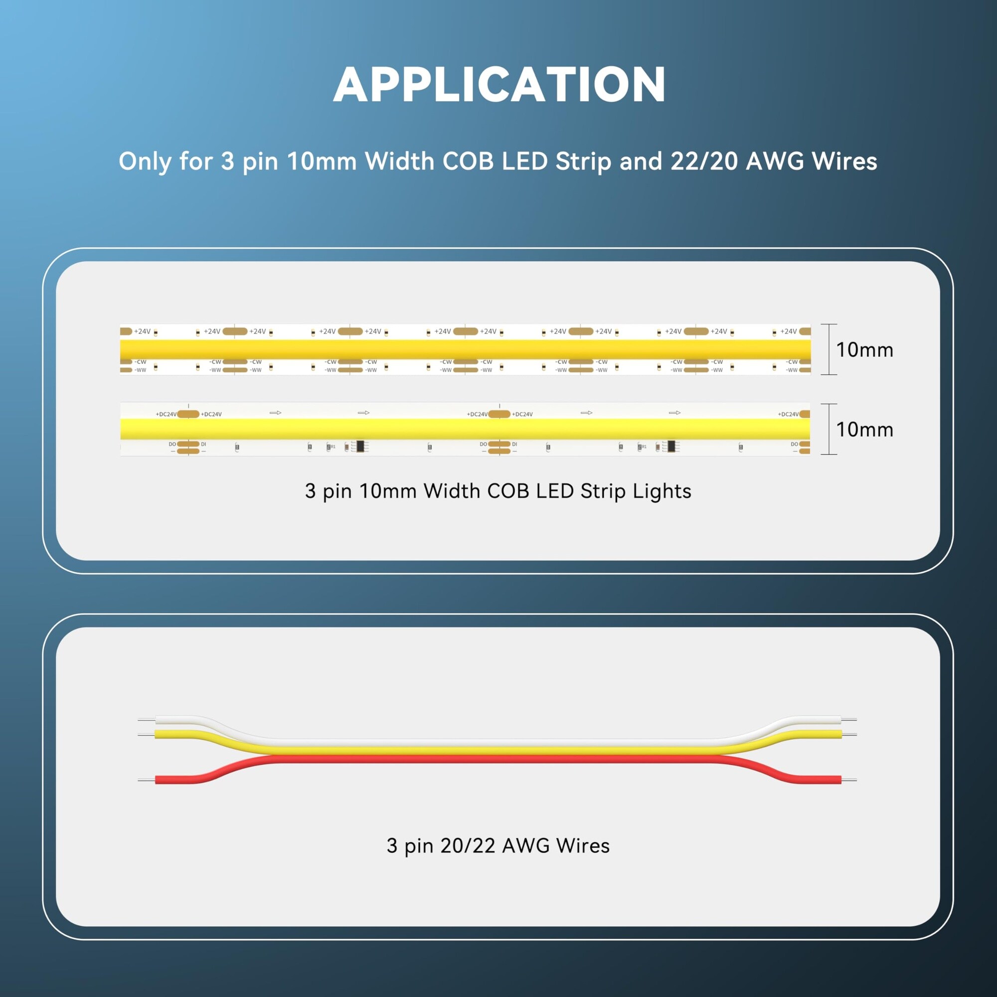 IUEST 3 Pin 10mm Connectors for CCT COB LED Strip Lights with 10ft ...