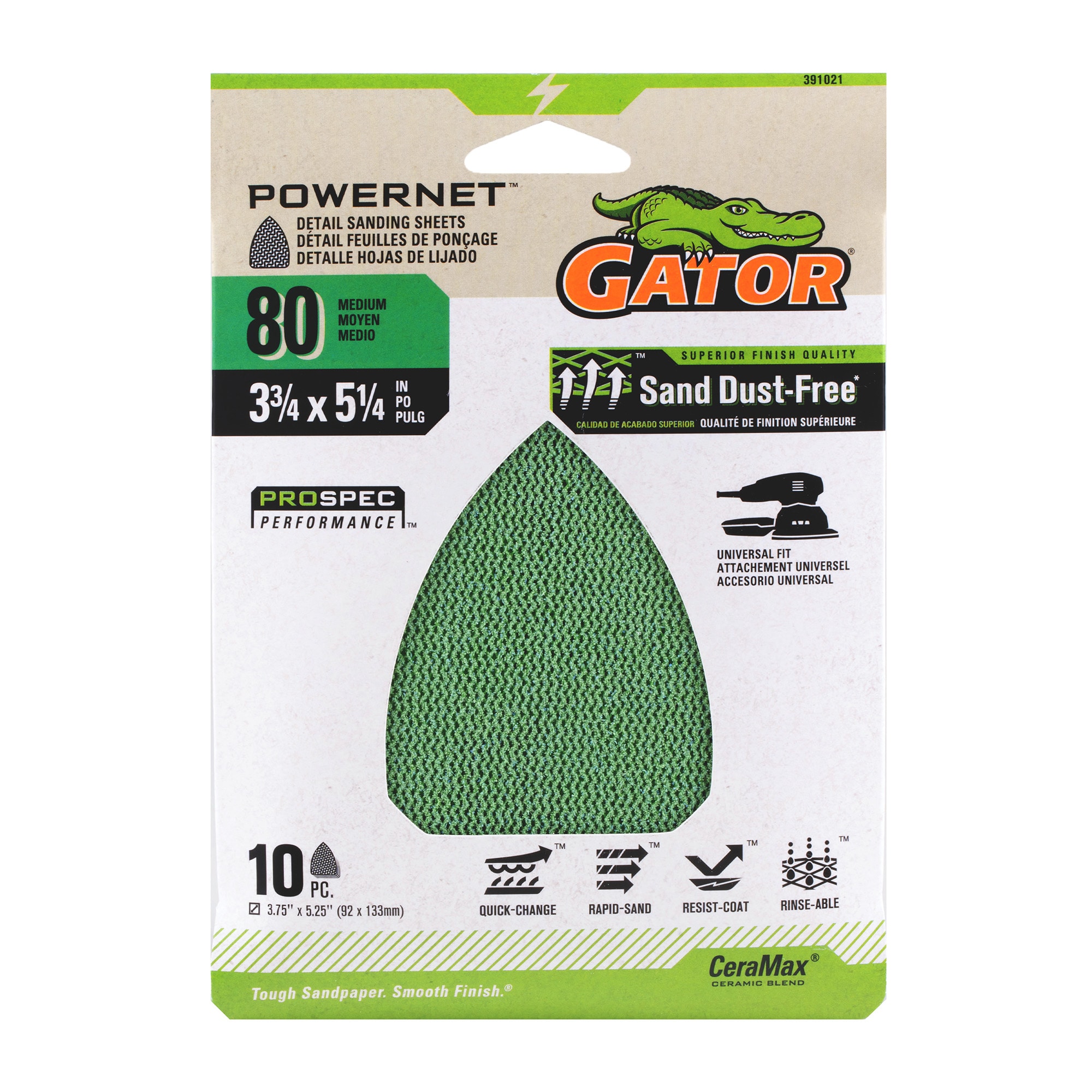 Gator 391021 PowerNet 10 -Piece Ceramic alumina 80 -Grit Detail Sandpaper