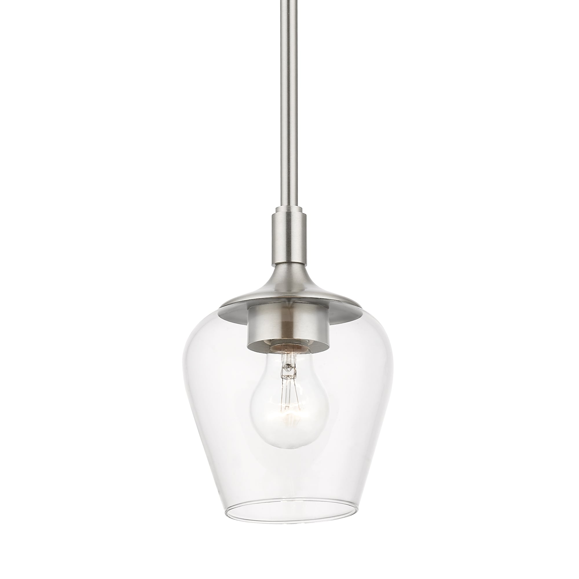 Transitional Brushed Nickel 1-Light Pendant with Clear Glass Shade