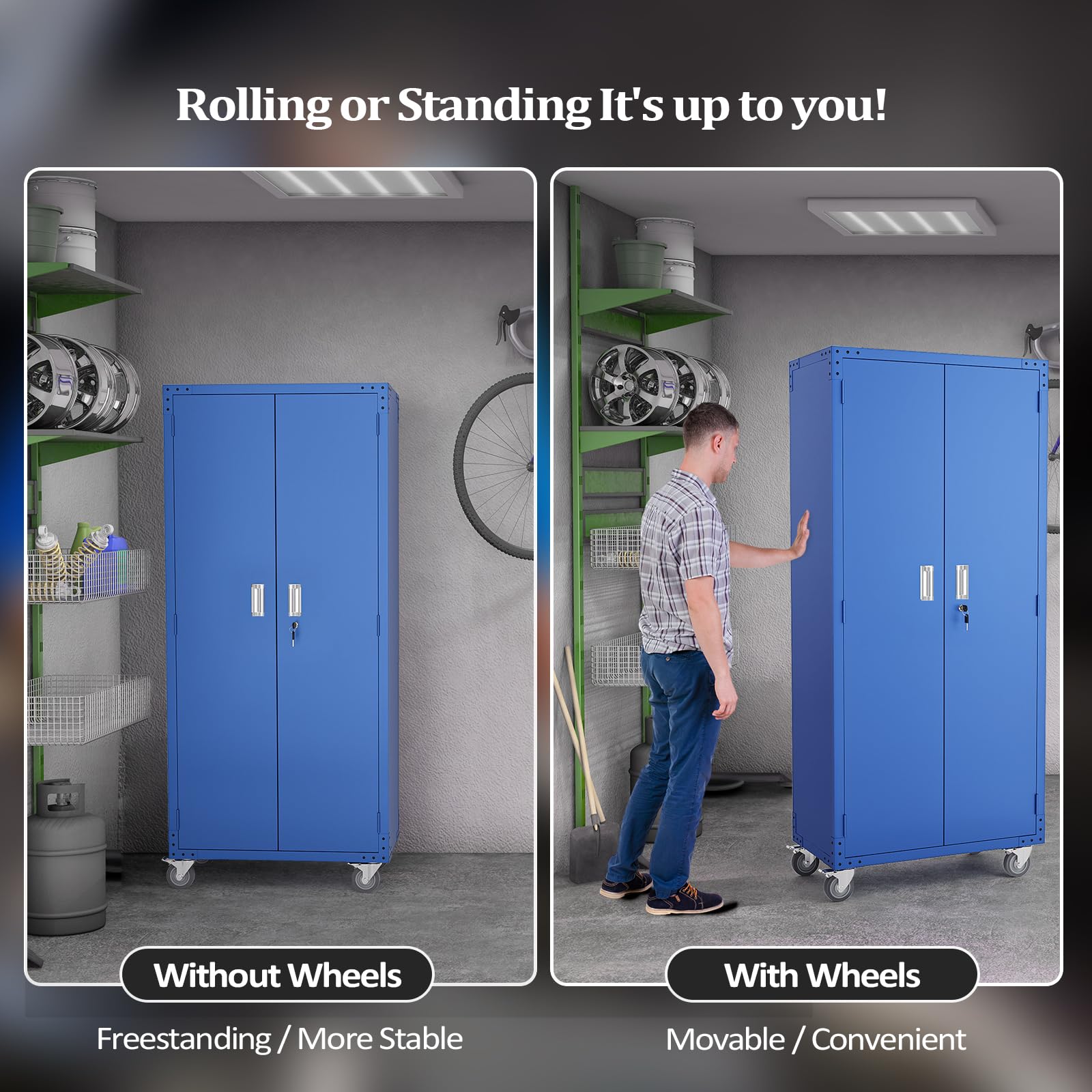 VINGLI 32-in W 72-in H Rolling Garage Storage Cabinet with