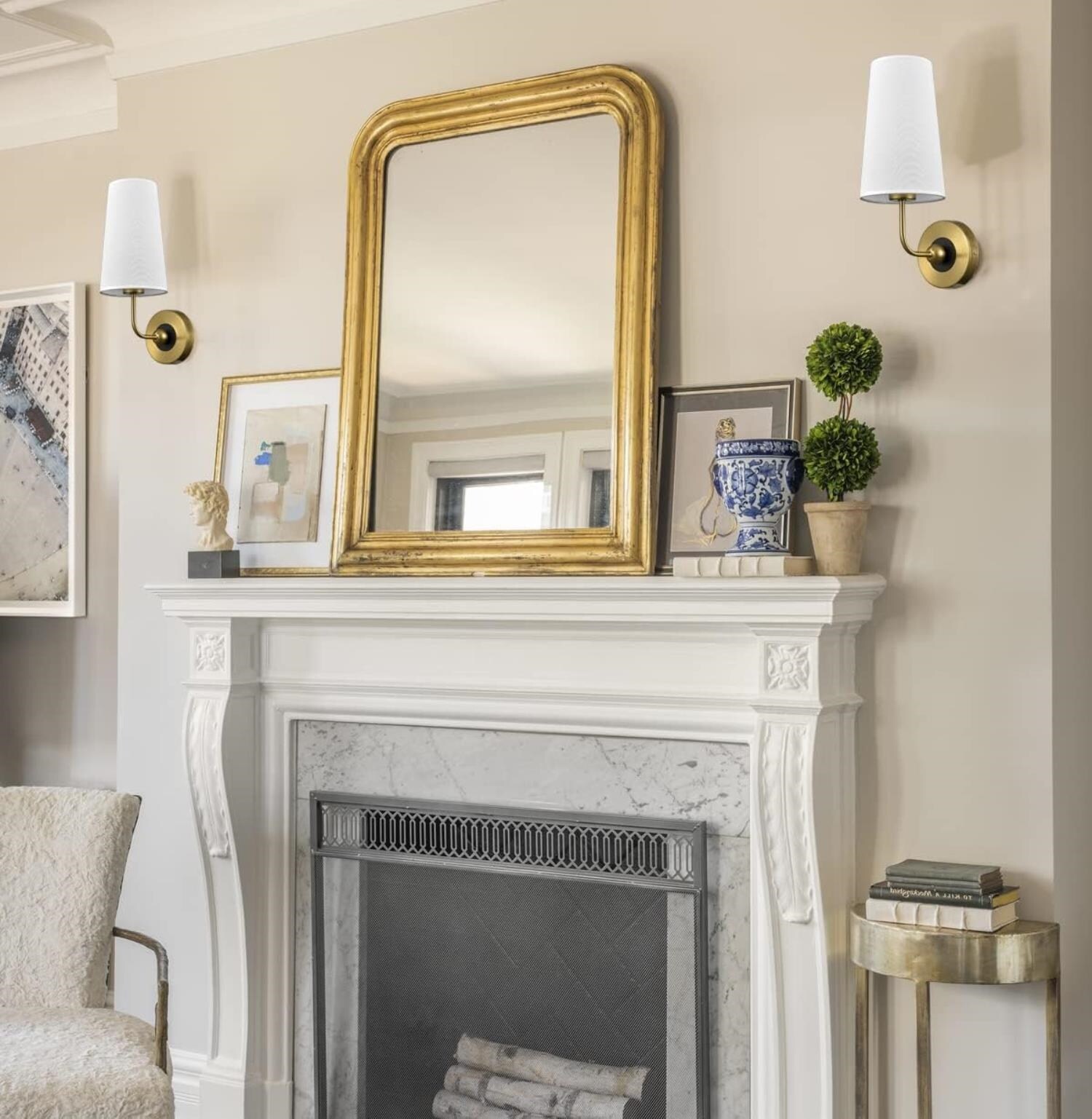 Brushed Brass and Black Fabric Shade Wall Sconce Set