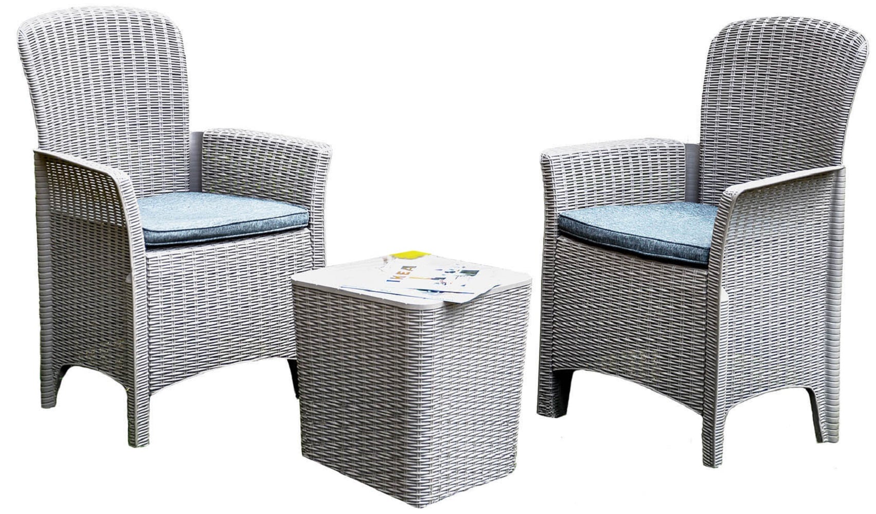 Direct Wicker EN-DW-MD-151-G 3 -Piece Wicker Patio Conversation Set with Blue Cushions