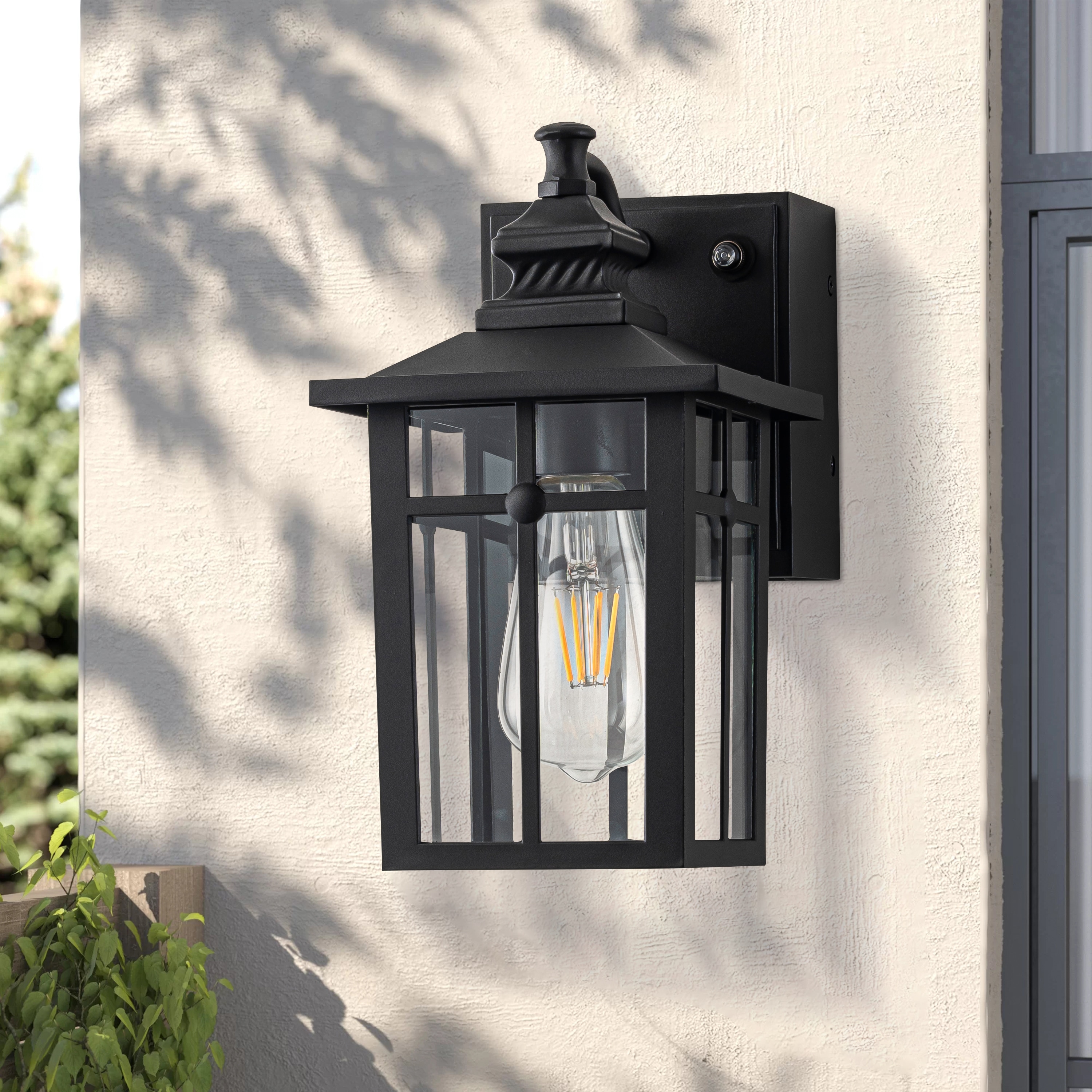 Matte Black Rectangular Metal Lantern Sconce with Clear Glass
