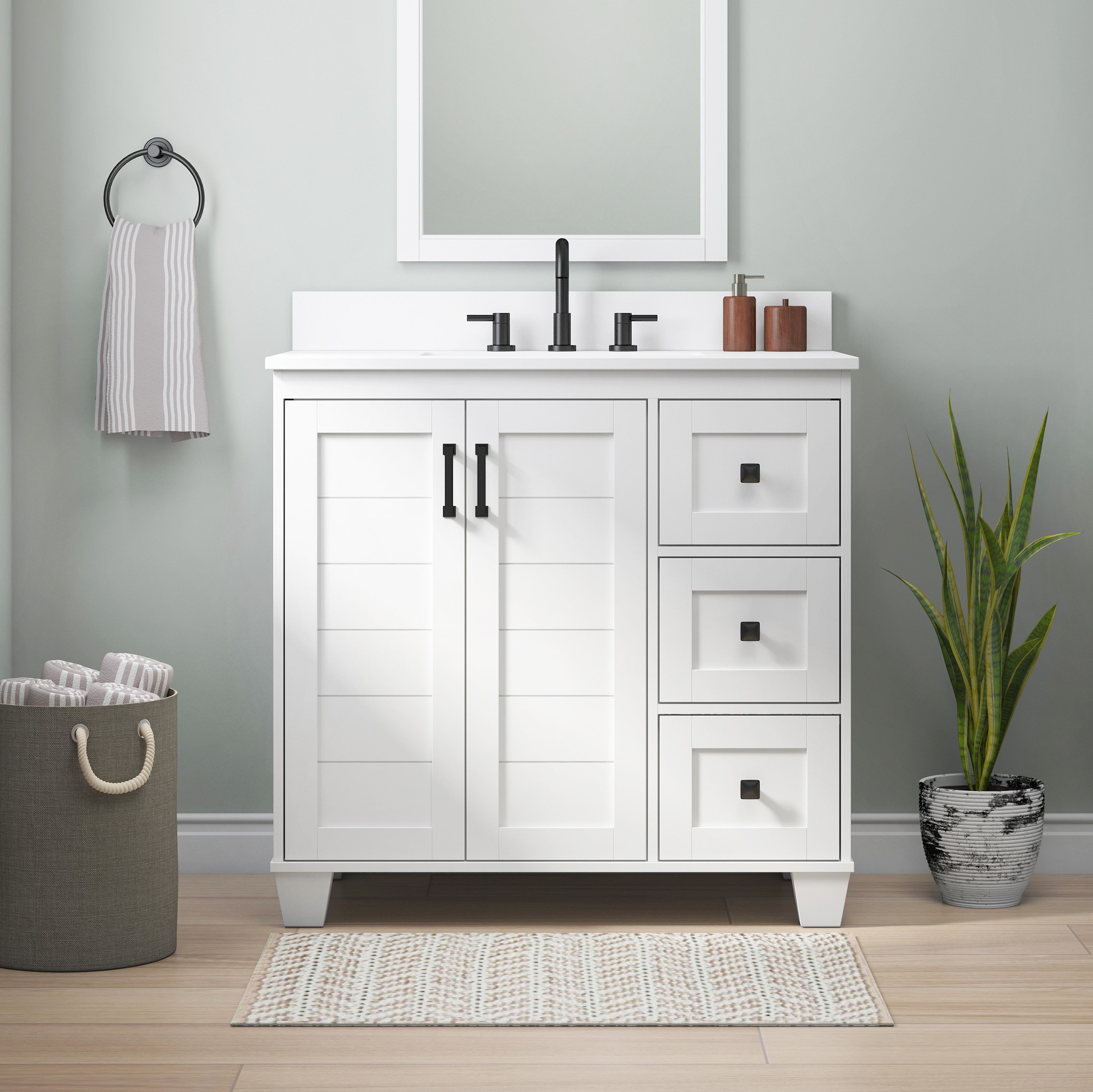 allen + roth Rigsby 36-in White Undermount Single Sink Bathroom Vanity with  White Engineered Marble Top in the Bathroom Vanities with Tops department  at