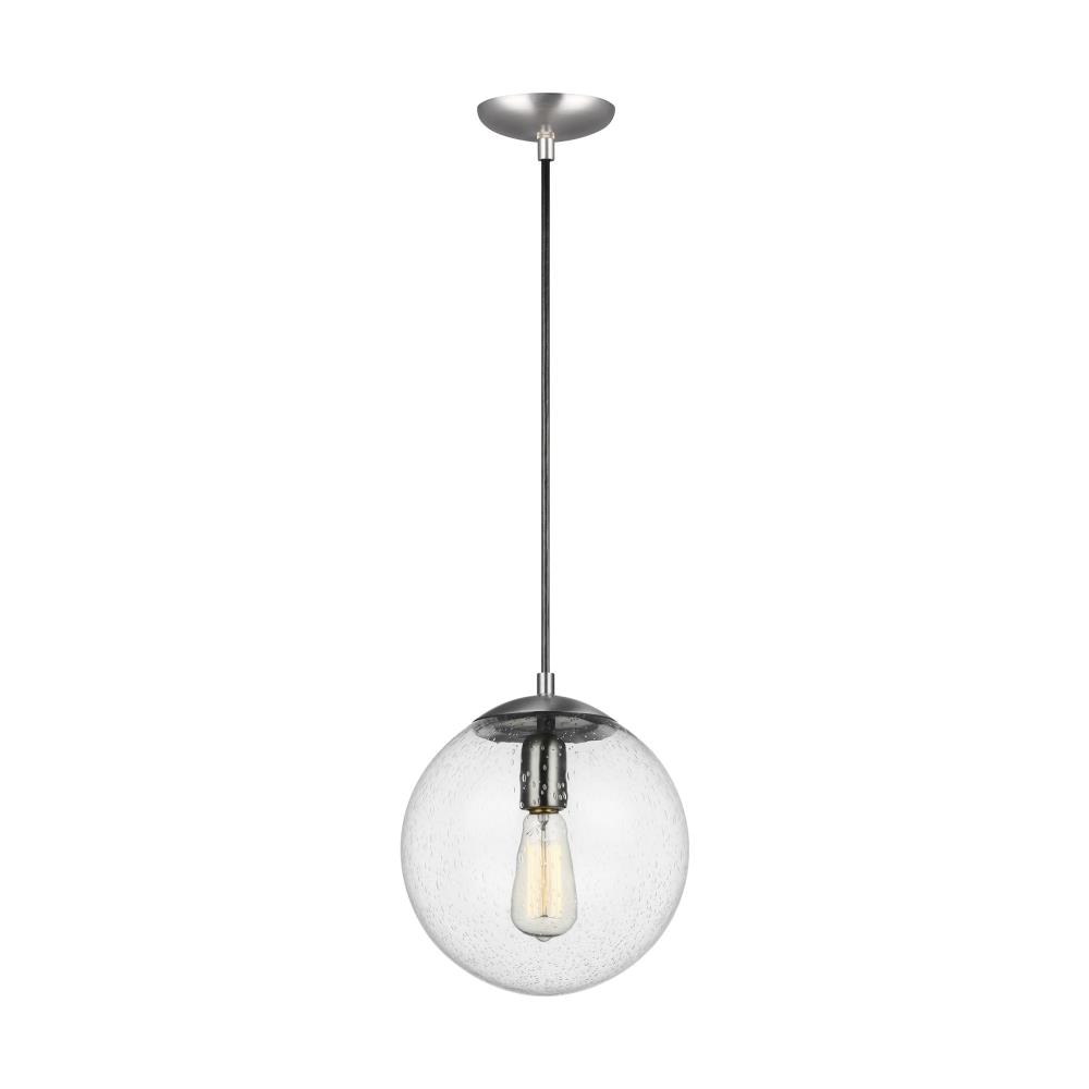 Generation Lighting 6601801-04 Leo 1 -Light Satin Aluminum Modern/contemporary Seeded glass Globe Small Hanging Pendant light