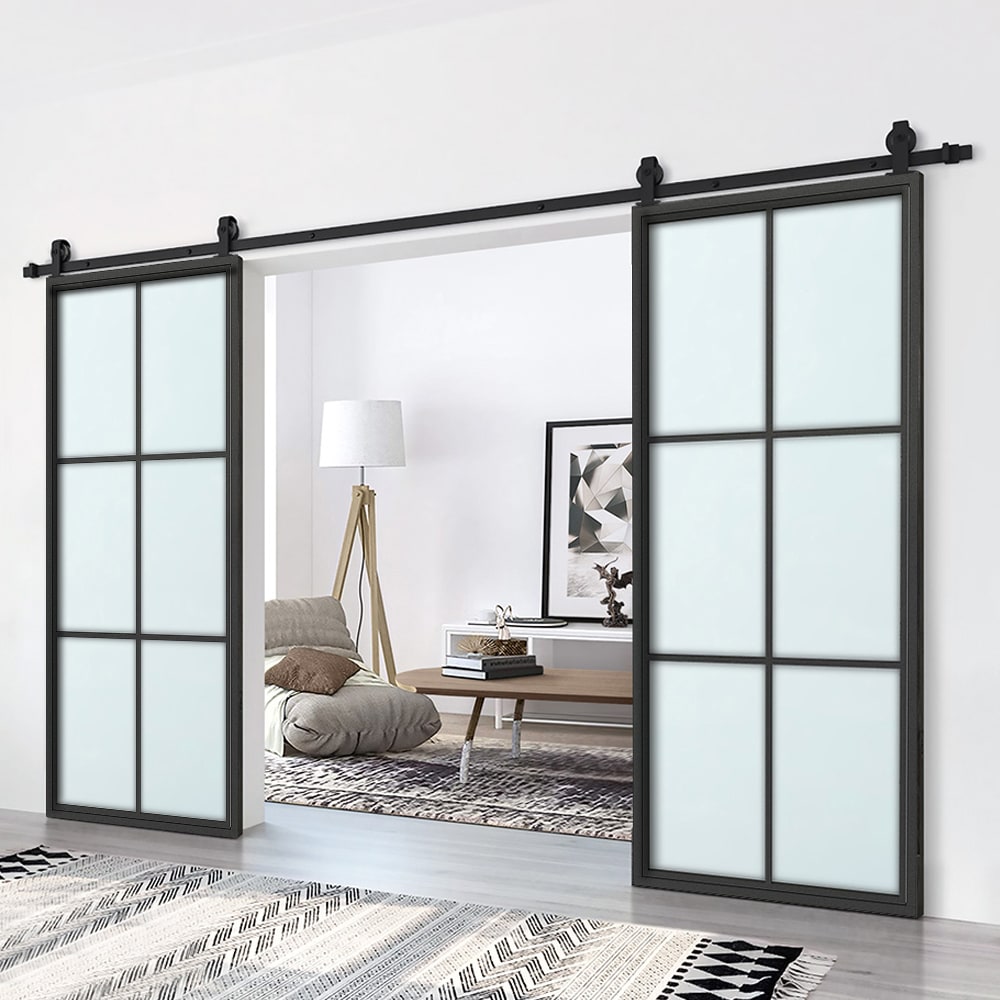 Calhome 72 In X 84 In Frosted Glass Black Frosted Glass Solid Core