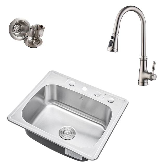 All-in-One Drop-In Stainless Steel 25 in. 4-Hole Single Bowl Kitchen Sink All-in-One Drop-In Stainless Steel 25 in. 4-Hole Single Bowl Kitchen Sink