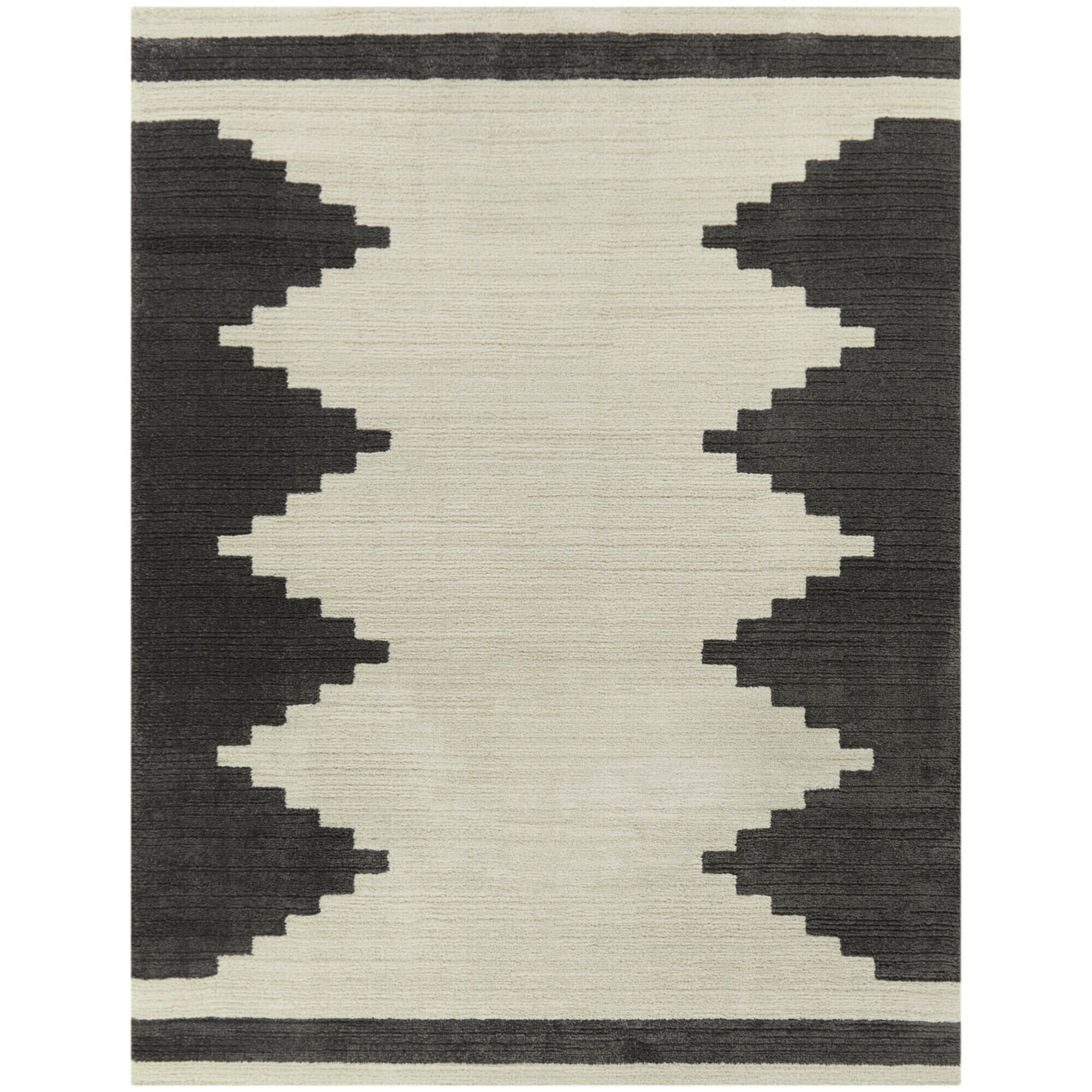 Brynja Off-White and Black Geometric Synthetic Area Rug