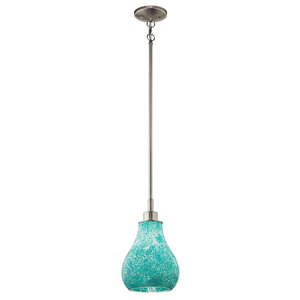 Kichler 65408 Crystal Ball Brushed Nickel Transitional Textured Glass Teardrop Mini Hanging Pendant Light