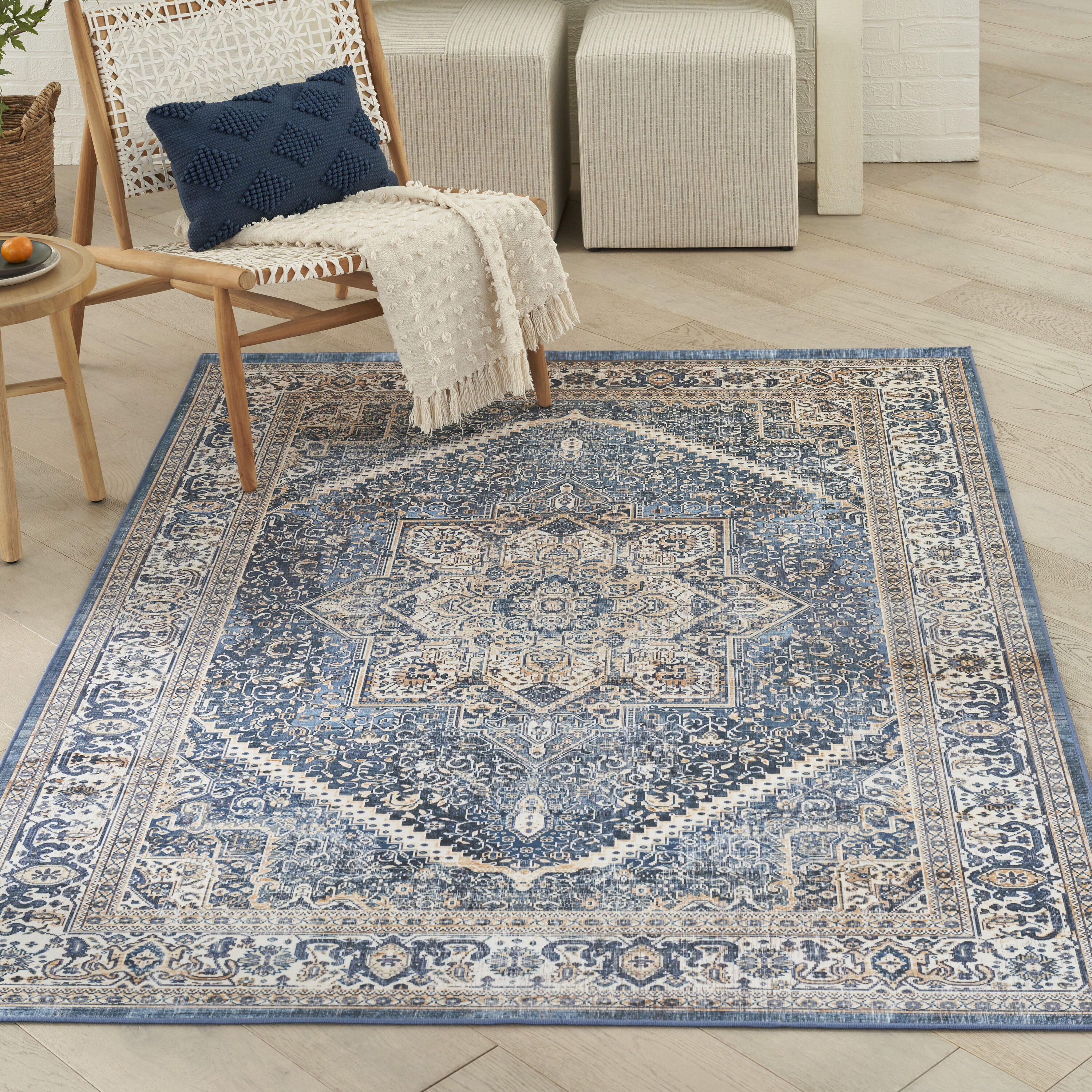 Nourison Home 099446930804 Vintage Home 5 x 7 (ft) Polyester Blue Rectangular Indoor Medallion Persian Area rug