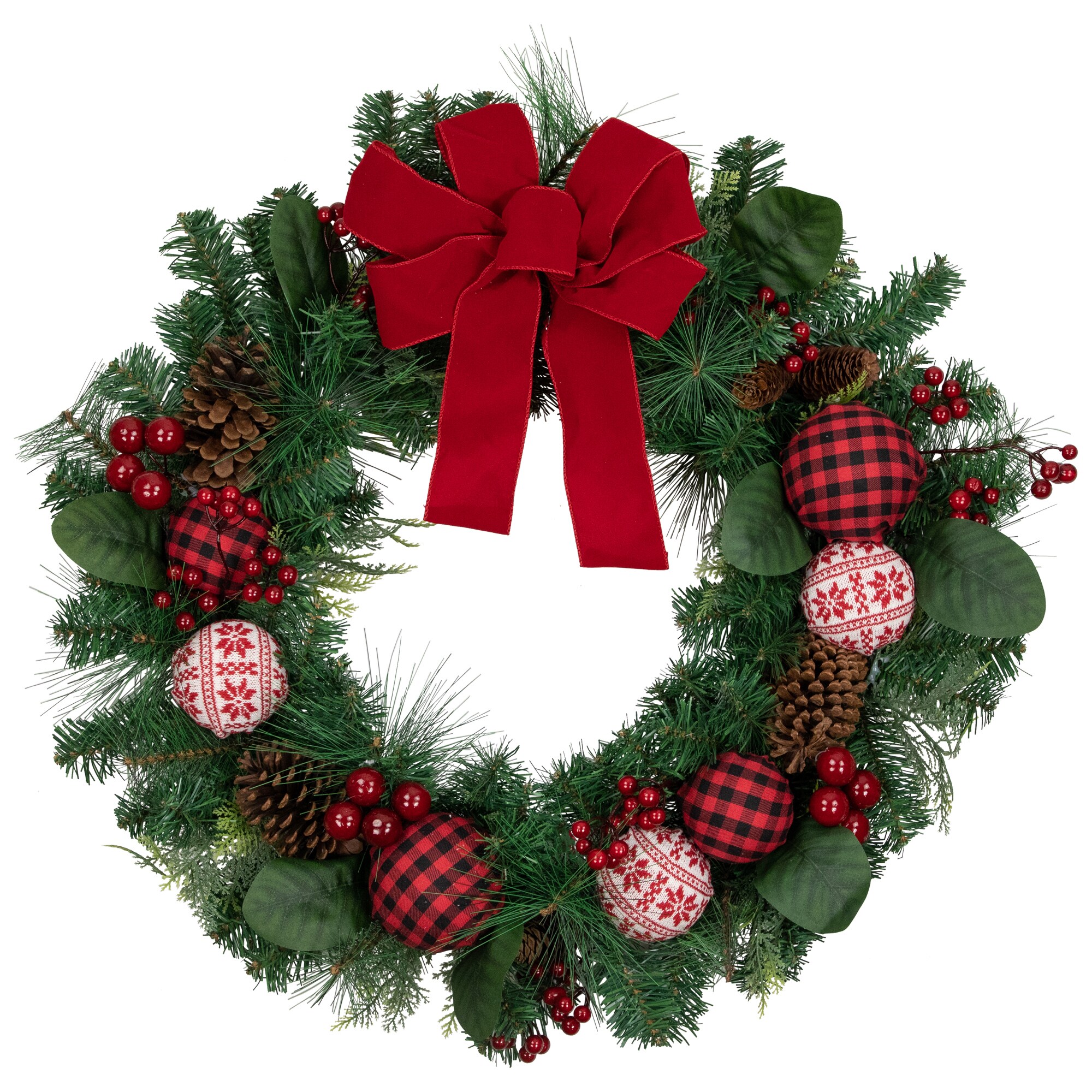 Northlight 35182592 30-in Indoor Red Pine Artificial Christmas Wreath