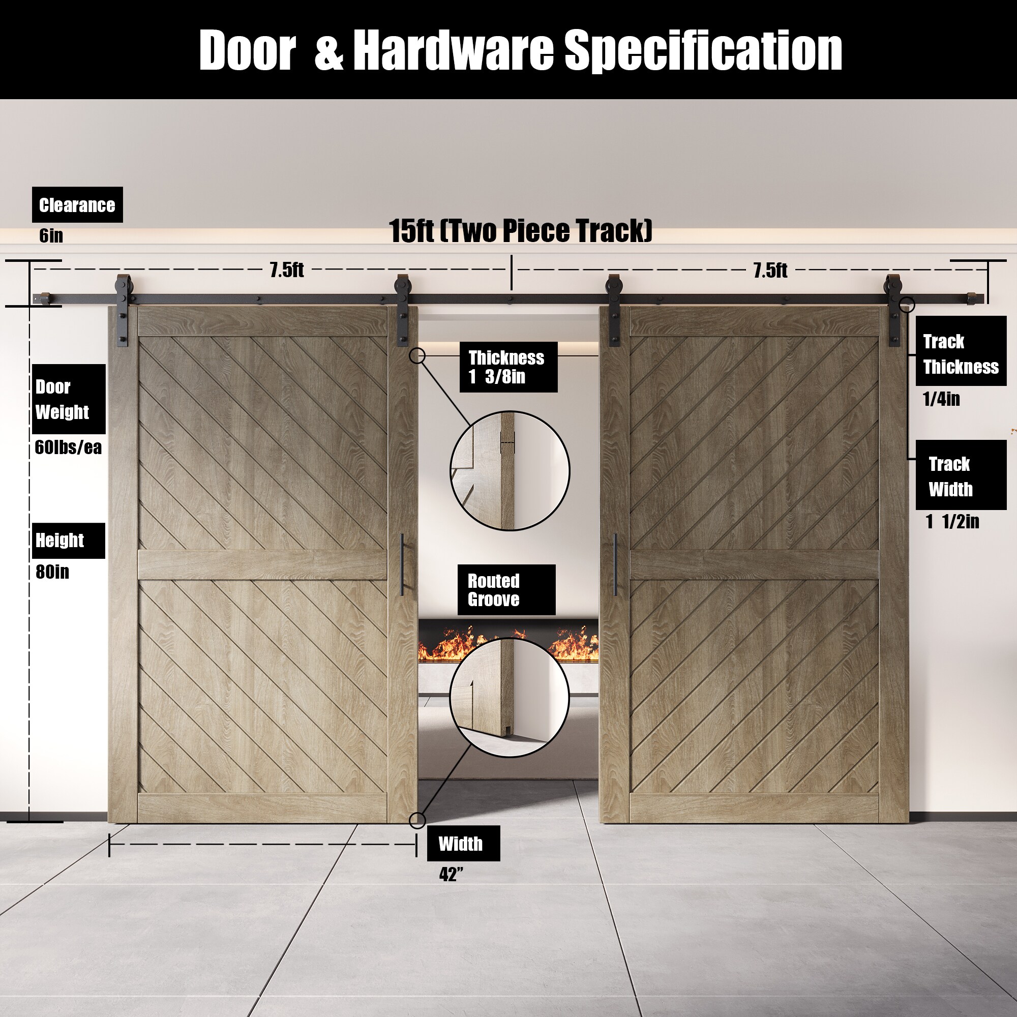HOMACER YT2H180C-XT2-4280-GR Barn-Doors - View #2