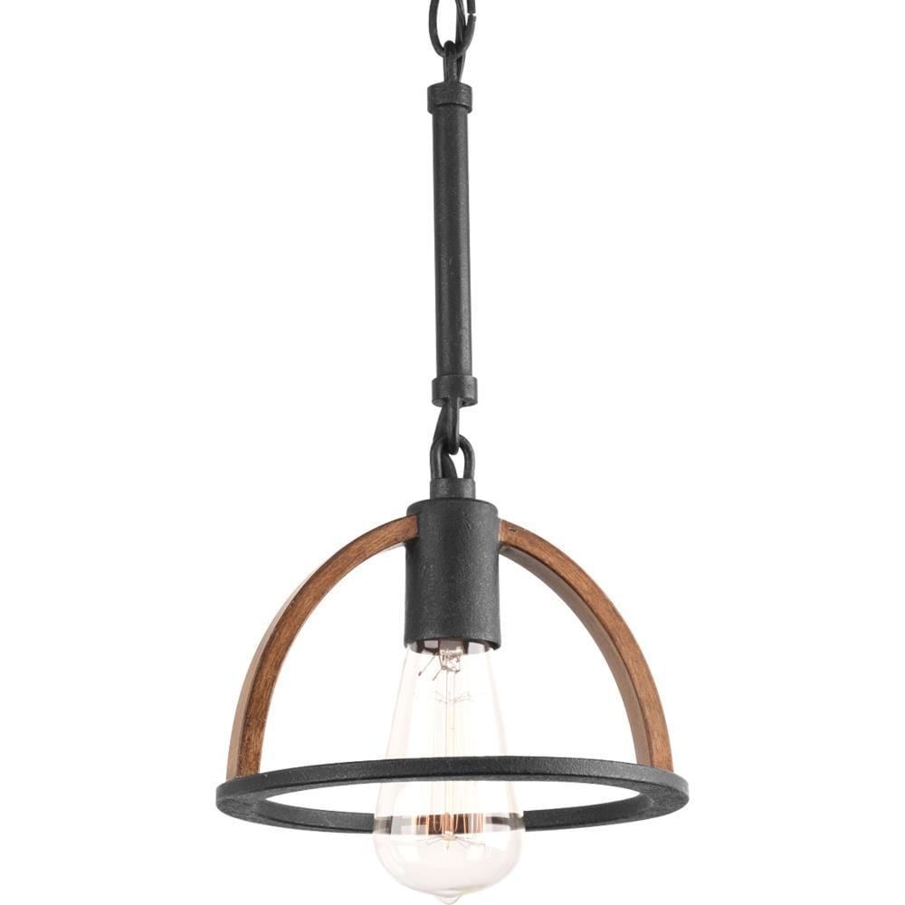 Rustic Farmhouse Mini-Pendant in Gilded Iron with Hand-Painted Oak Accents
