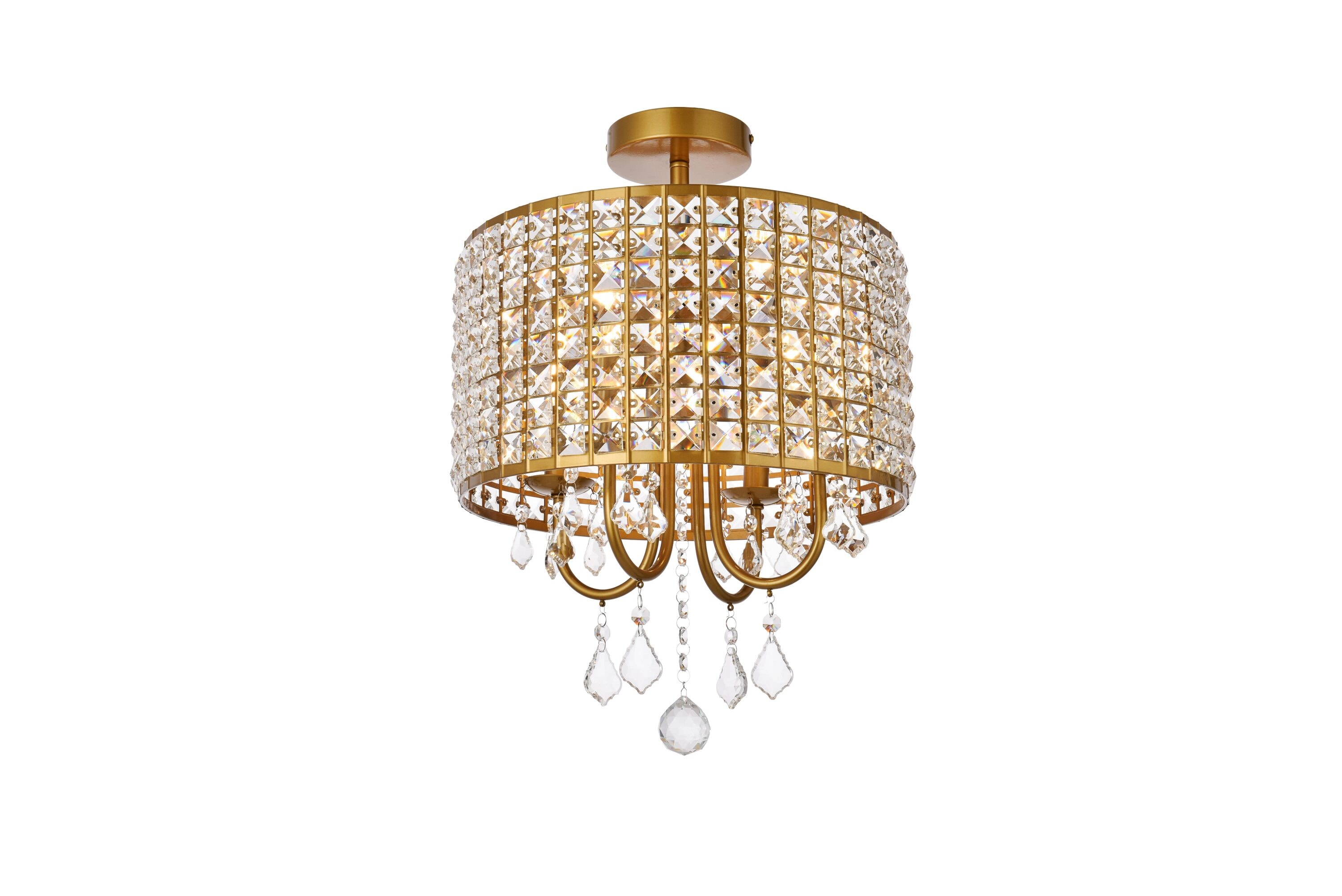 Elise 14" Brass and Crystal Flush Mount Light