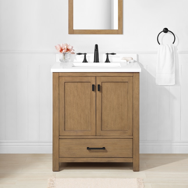 Allen Roth Ronald 30 In Almond Toffee, White 30 Bathroom Vanity With Sink