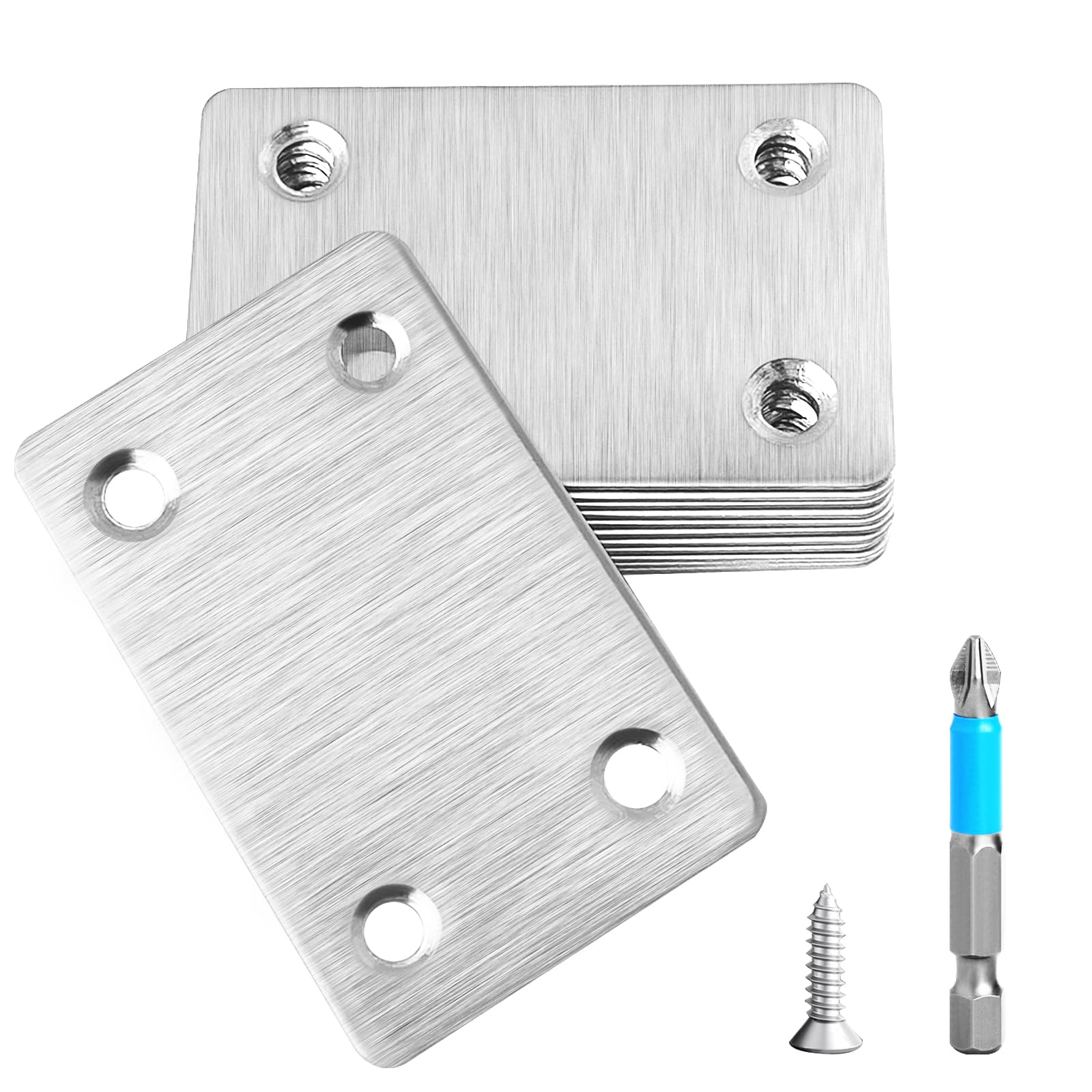 Etokfoks 12 Pcs Mending Plate 2.37 x 1.5 inch Stainless Steel Flat Plates with Holes Straight Metal Mounting Braces Brackets Kit for Furniture Wood Joint Connector #EFT1003B45