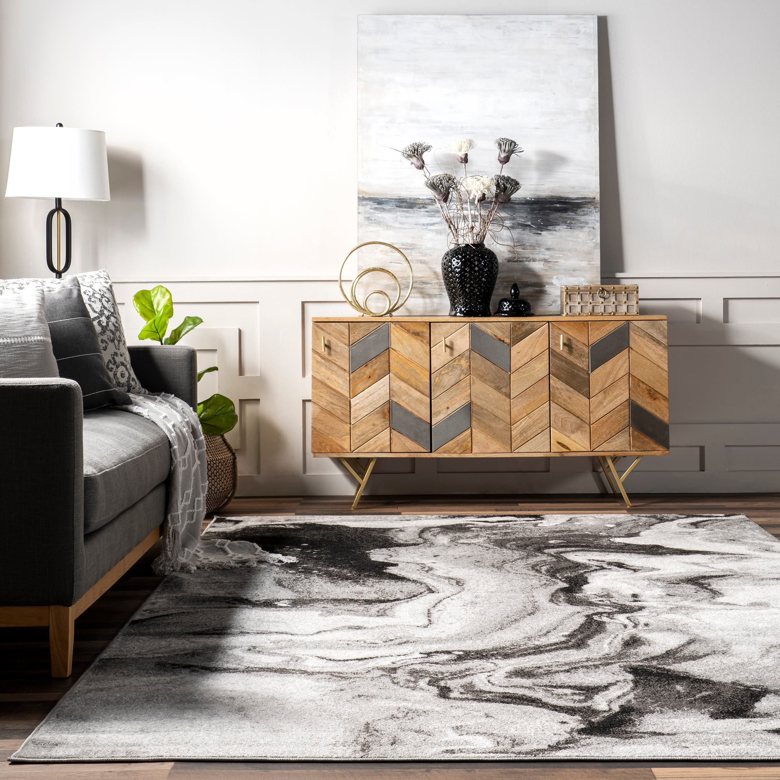 Gray Abstract Non-Slip Synthetic 9' x 12' Area Rug