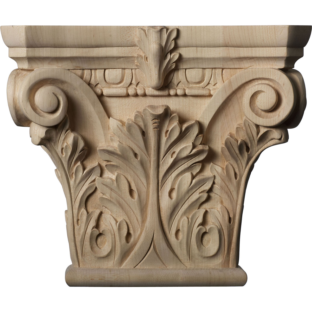 Ekena Millwork CAP11X03X09FLMA Corinthian 11-1/2-in x 8-in Maple Unfinished Capital Entry Door Casing Accent