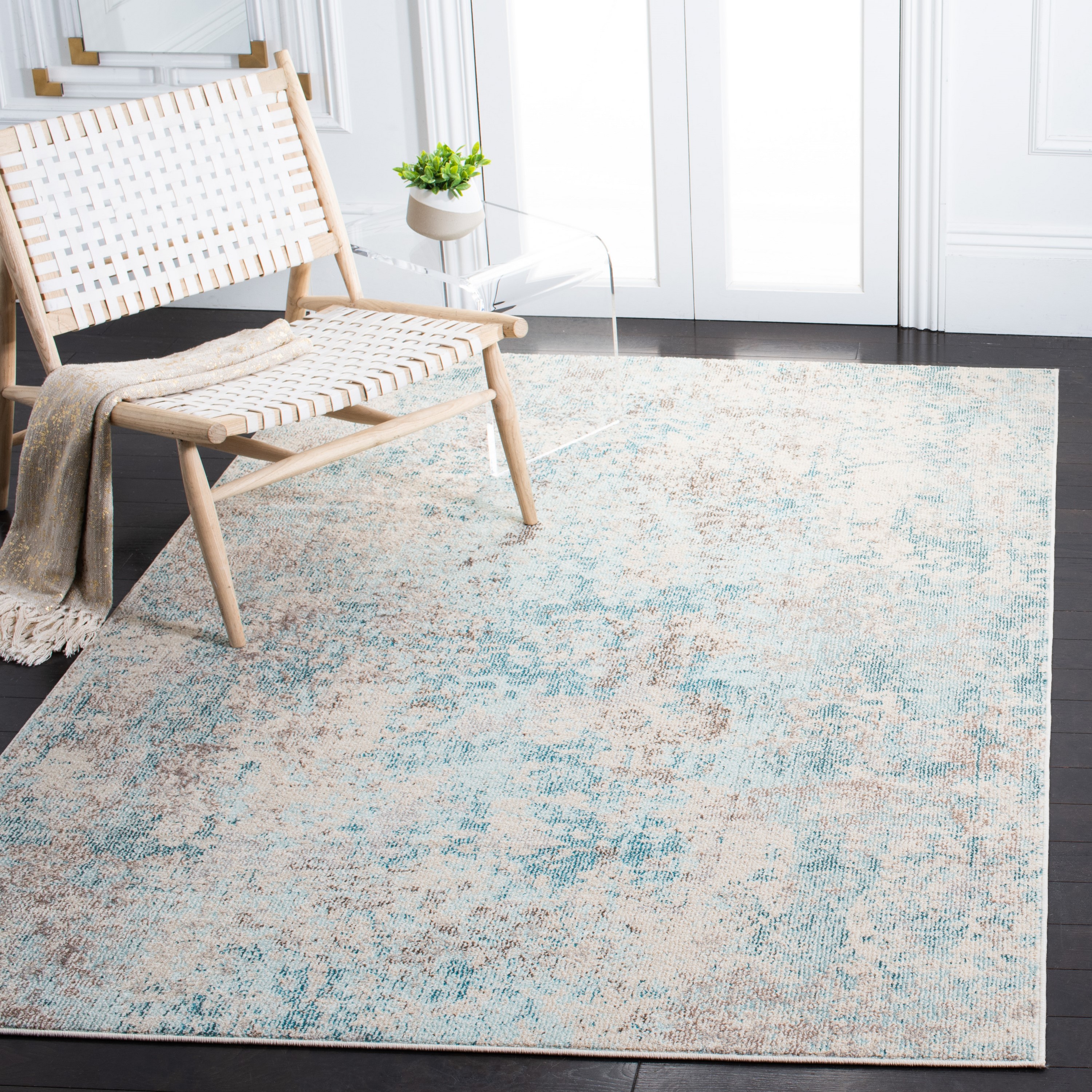 Safavieh MAD453C-5 Madison Markham 5 x 8 (ft) Loomed Polypropylene Ivory/Teal Rectangular Indoor Abstract Industrial Area rug